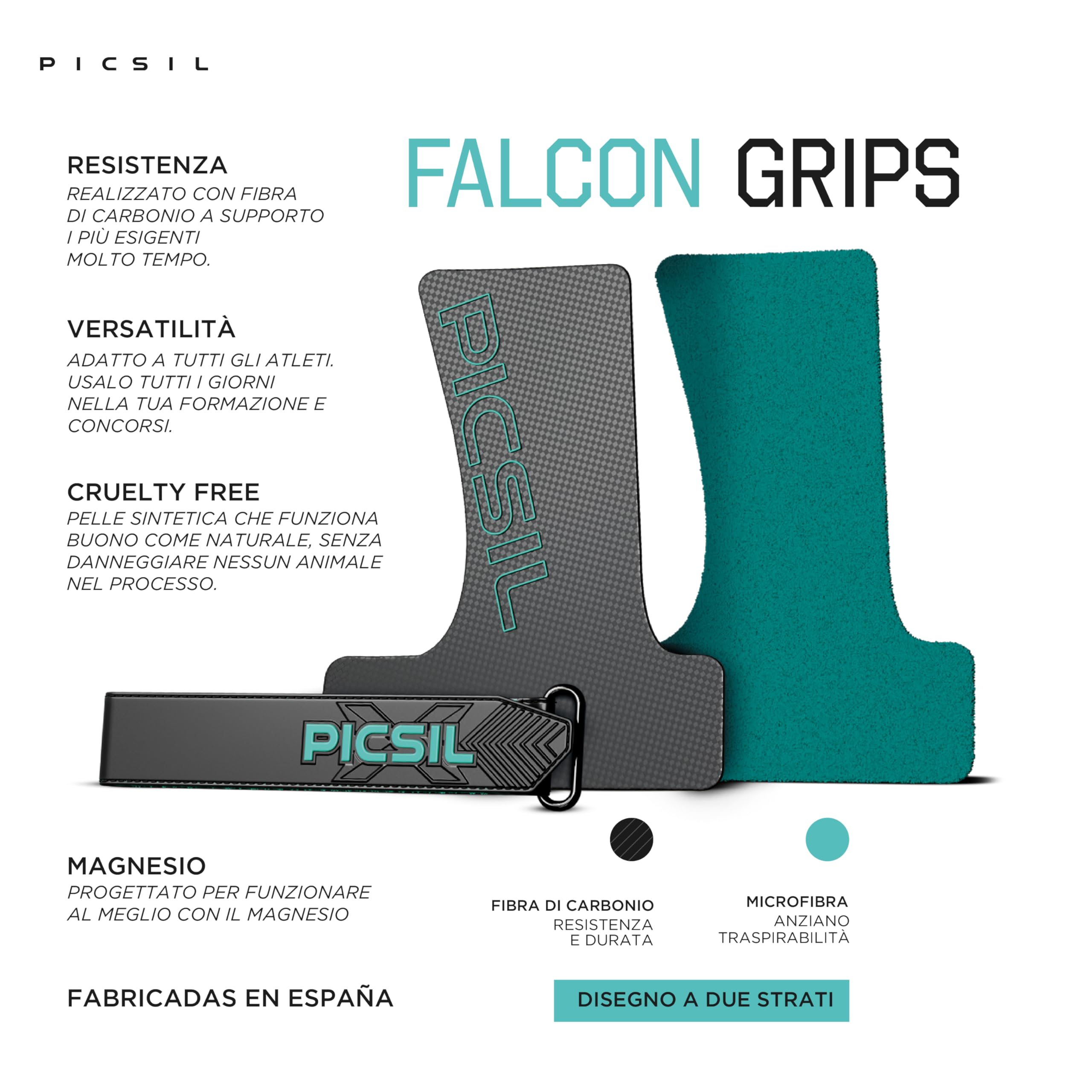 PICSIL Falcon Maniglie Senza Fori Fibra di Carbonio Grip Fitness Cross Training Sollevamento Pesi