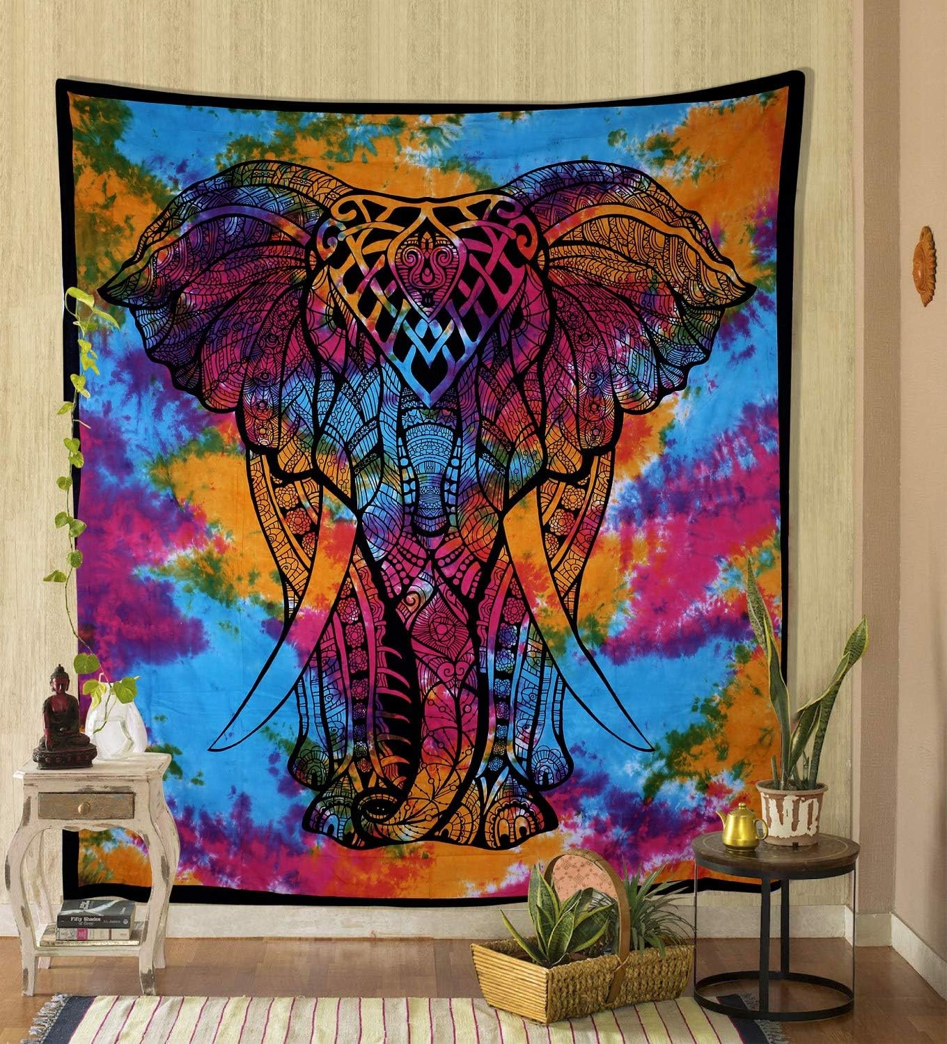 THE ART BOX Rainbow Elephant Tapestry Wall Hanging Mandala Tapestry Bohemian Tapestry Psychedelic Wall Tapestry Psychedelic Tapestry for Indian Dorm Wall Art Hanging Décor Trippy Tapestry