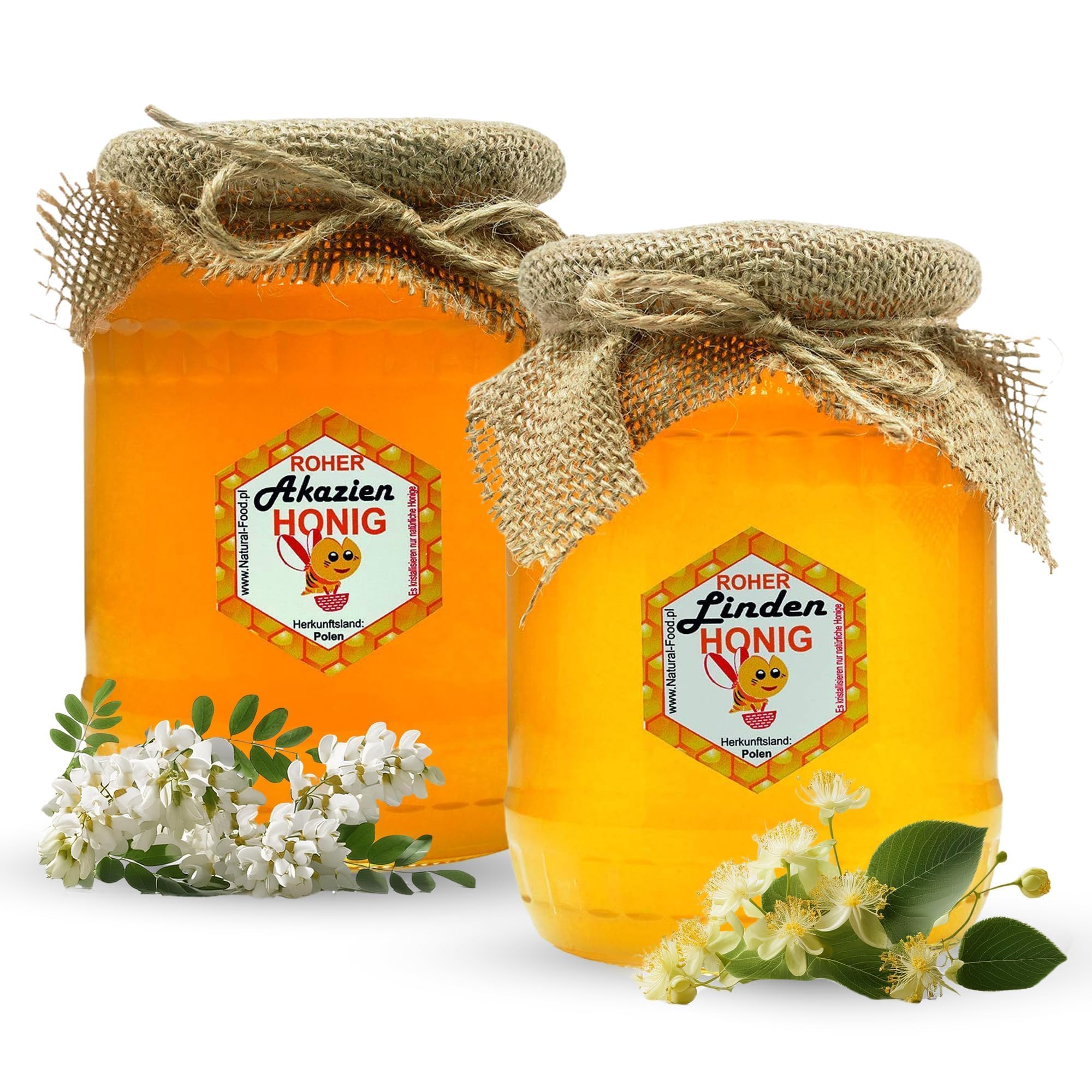 NATURAL FOOD Miel Brut - Directement de l'Apiculteur - Brut Naturel - Sans Additifs - Non Filtré - Non Filtré ou Chauffé - Idée Cadeau - 2,2 KG - Miel d'Acacia Linden