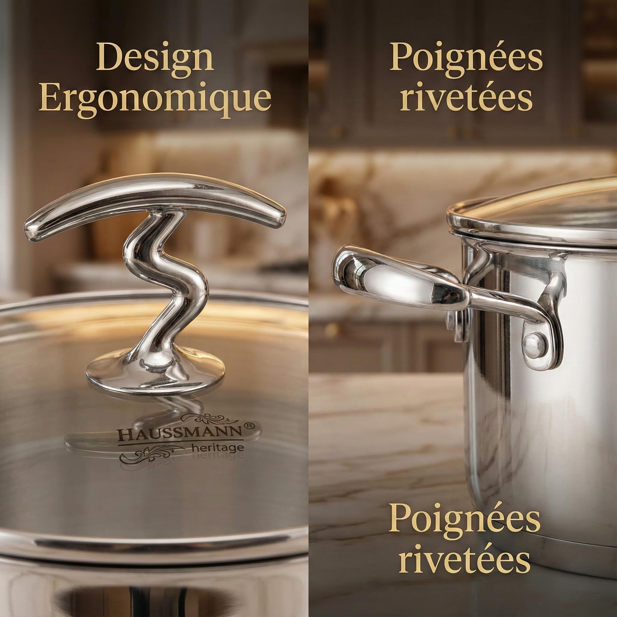 Haussmann Héritage – Kochtopf, 6-teilig, Edelstahl mit Deckel aus Glas – HM0621
