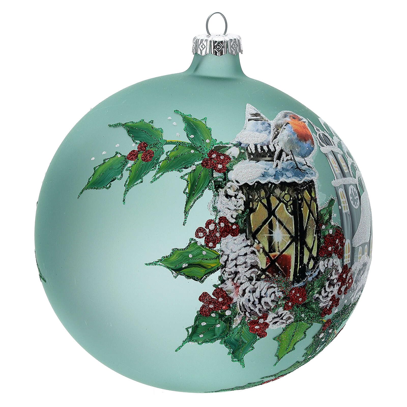 Holyart Bolas de Navidad: Bola Navidad Linterna Acebo Vidrio soplado 150 mm