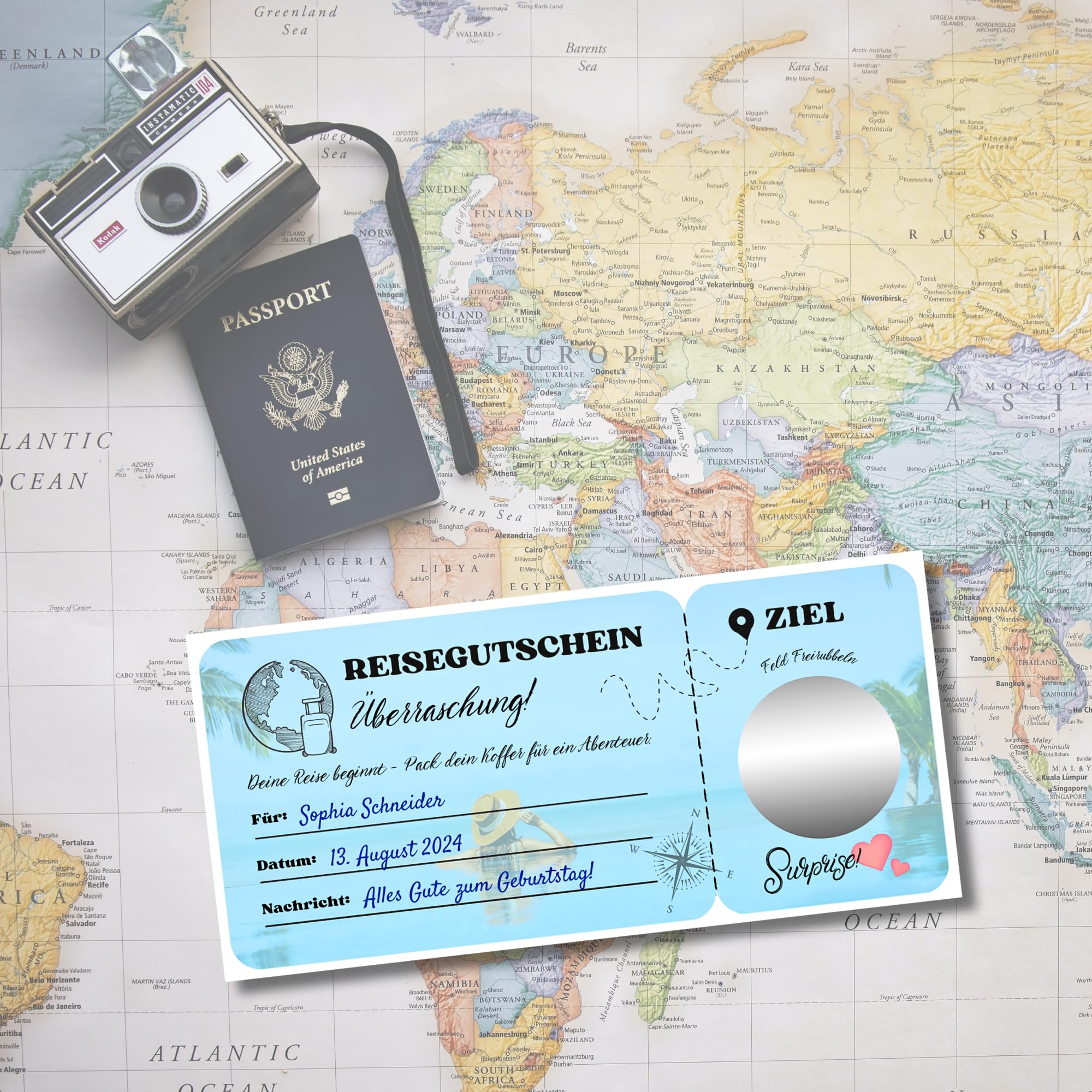 Überraschungs-Urlaubs-Rubbelkarte | Personalisierte Karten | Kratzen Und Zeigen | Packe Deine Koffer