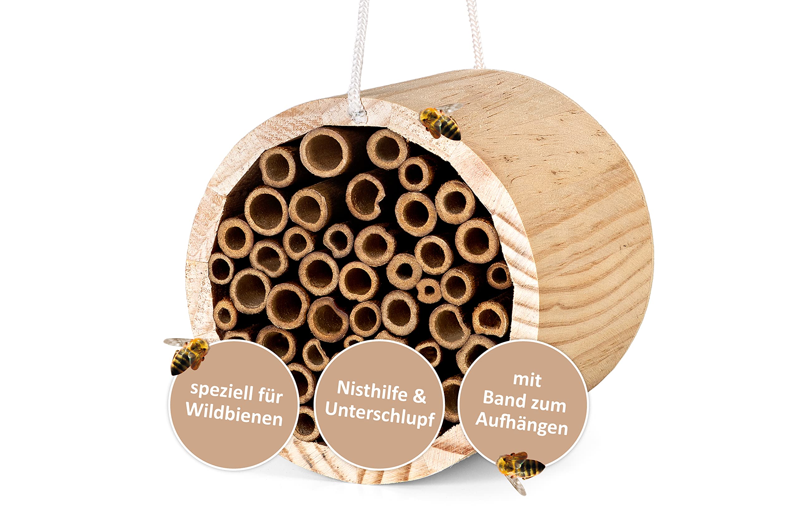CULT at home kleines Insektenhotel - Bienenhotel Wildbienen zum Hängen - Nisthilfe Insektenhaus - Garten und Balkon D 13 cm