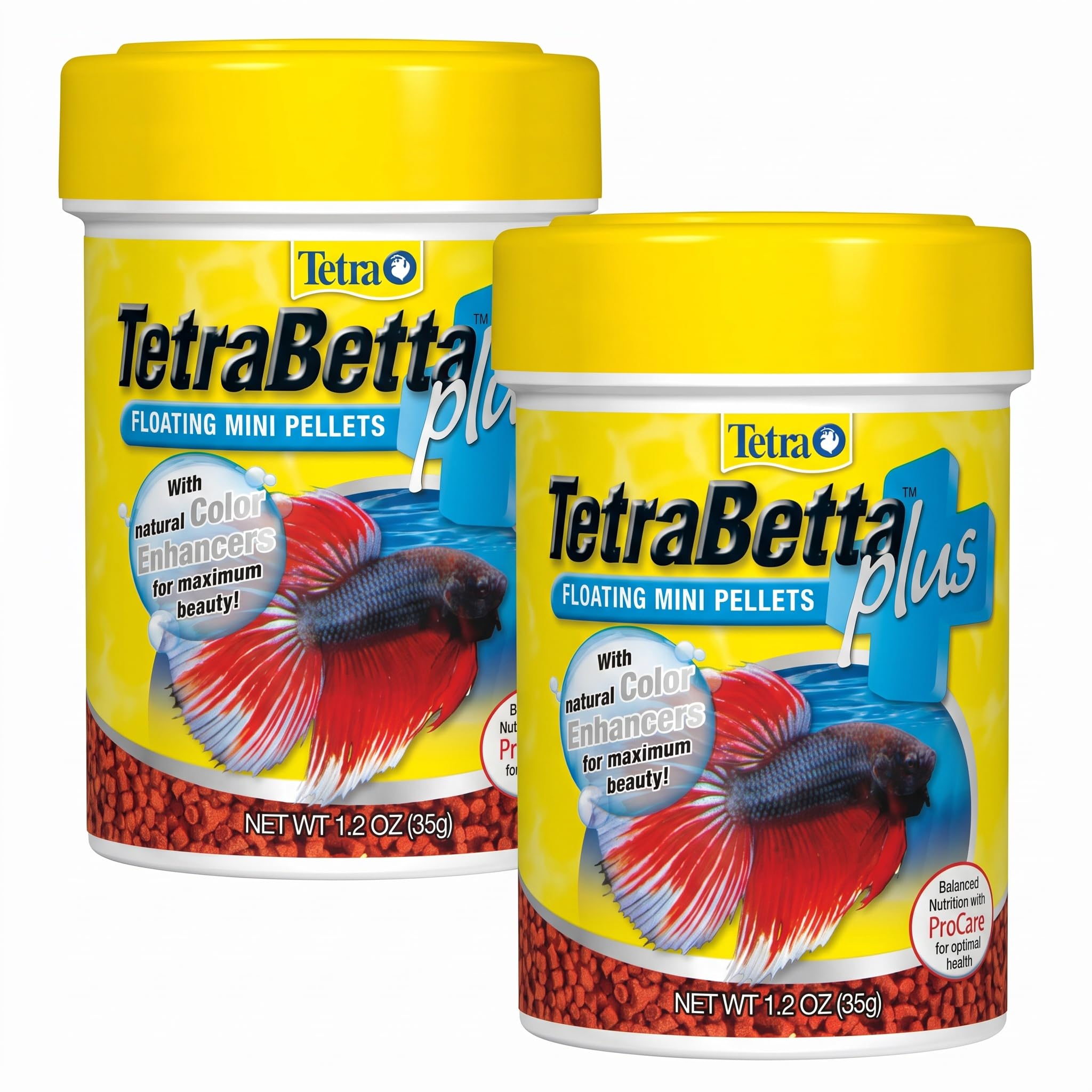 Tetra TetraBetta Plus Floating Mini Pellets, Fish Food with Natural Color Enhancer, 1.2 Ounces (Pack of 2)