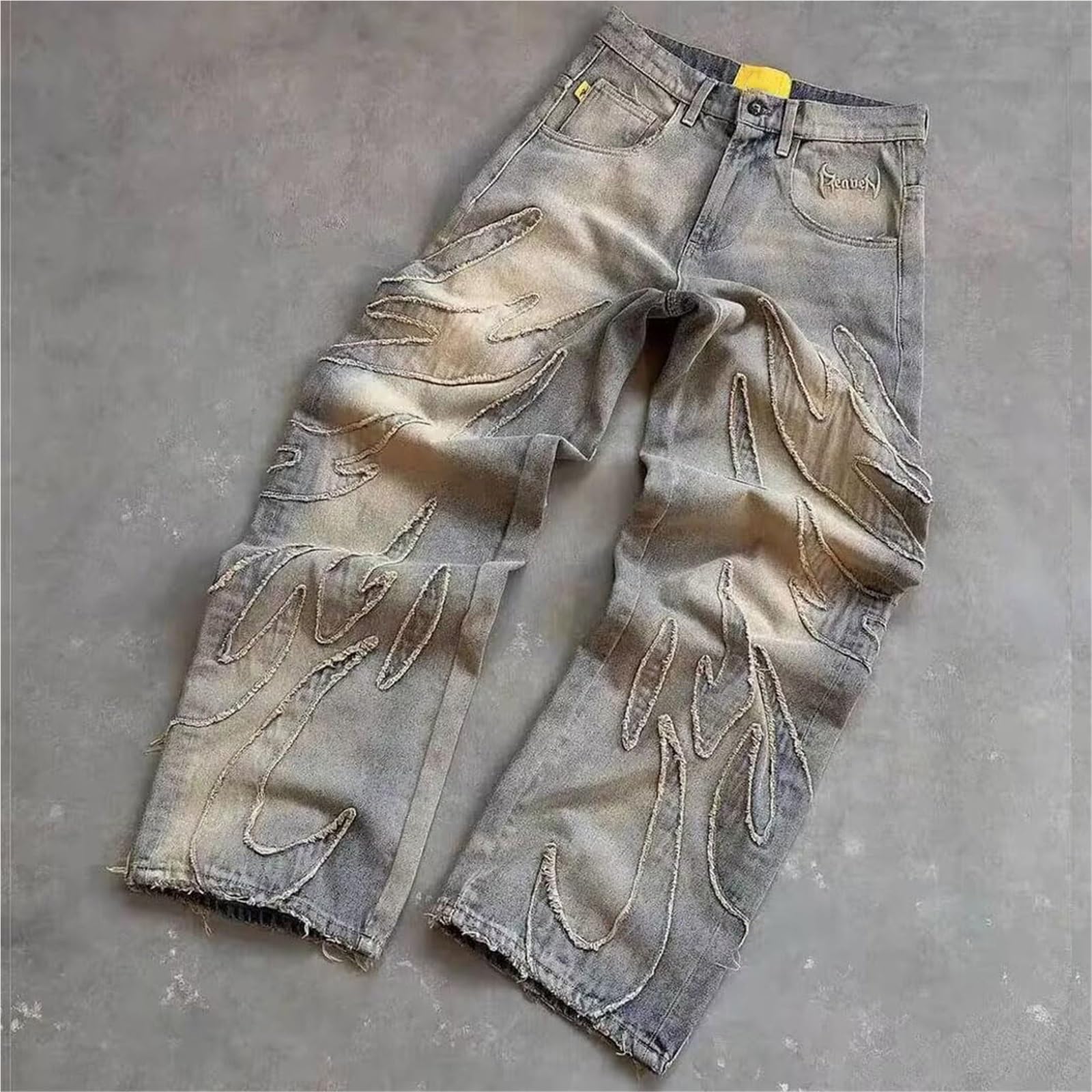 Spodnie Baggy dla mężczyzn, Jeansy hiphopowe, Spodnie Baggy z wysokim stanem, Spodnie jeansowe z nadrukiem, Luźne szerokie nogawki, Streetwear, Spodnie casualowe