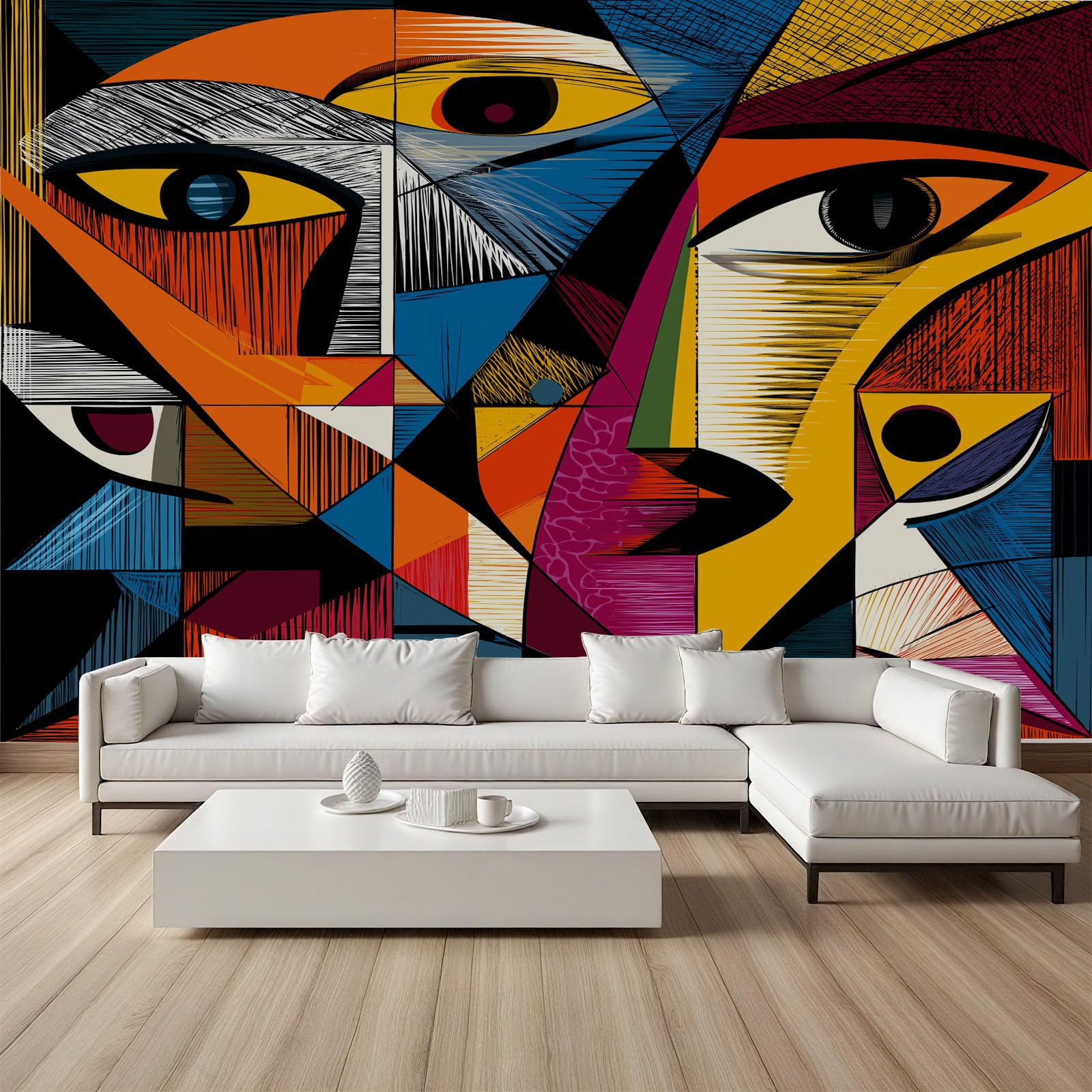 Papier peint intissé abstrait 300x210 cm à motif géométrique découpé