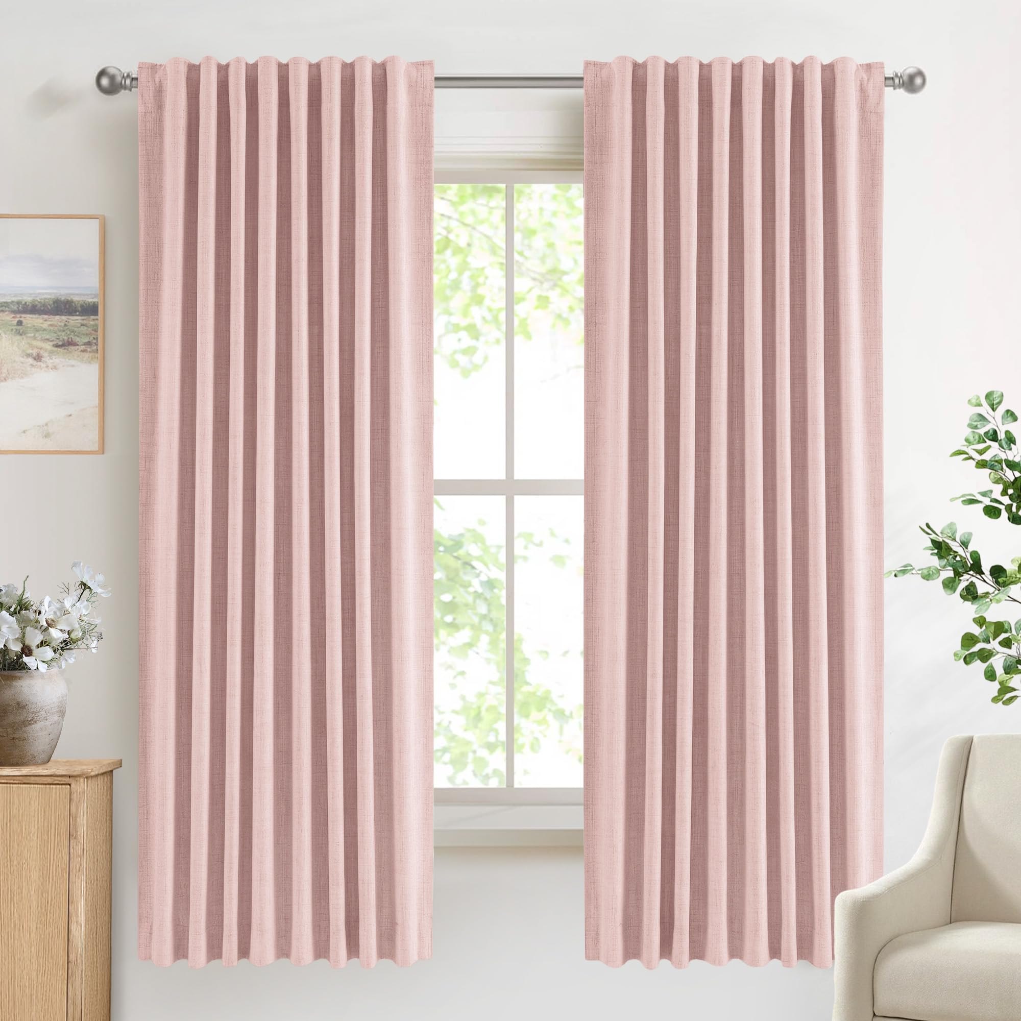 DEFYNEE 100% Blackout Curtains for Bedroom, 50 x 72 Inch Drop, Back Tab/Rod Pocket, Thermal Insulated Curtains with Coating Back Layers, for Room Darkening Privacy Protection, 2 Panels, Blushpink — image 1