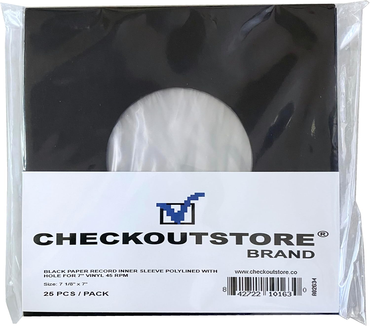 100 CheckOutStore Black Paper Record Sleeves Polylined with Hole for 7" Vinyl 45 RPM Records (Inner Sleeves)
