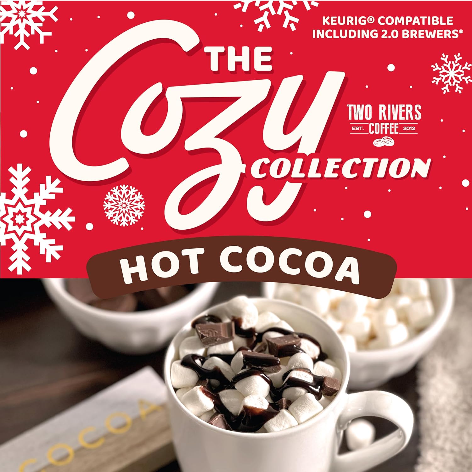 Two Rivers Coffee Cozy Collection Holiday Hot Cocoa Pods Compatible with Keurig K Cup Brewers, Assorted Flavors, 40 Count (Pack of 1)