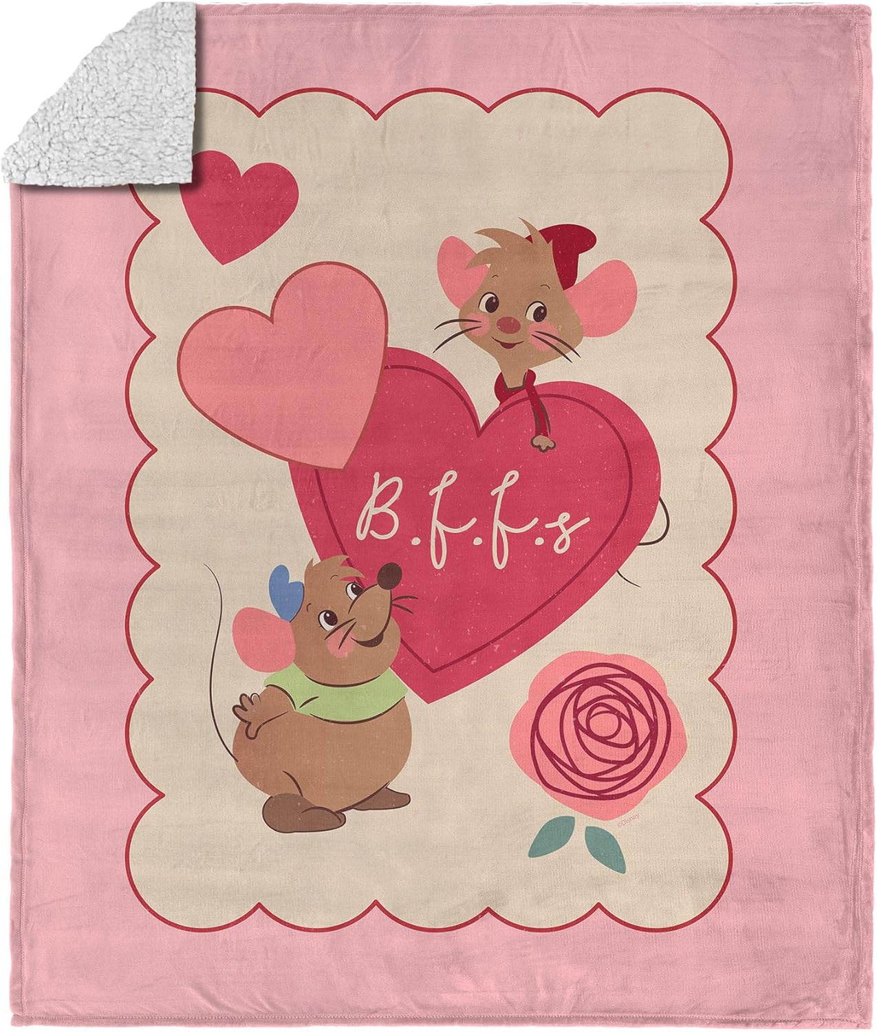 Disney Jaq and Gus Valentine Throw Blanket, Silk Touch Sherpa, Cinderella Heart Design, Soft Cozy Fleece for Girls & Disney Fans, 50x60 Inches