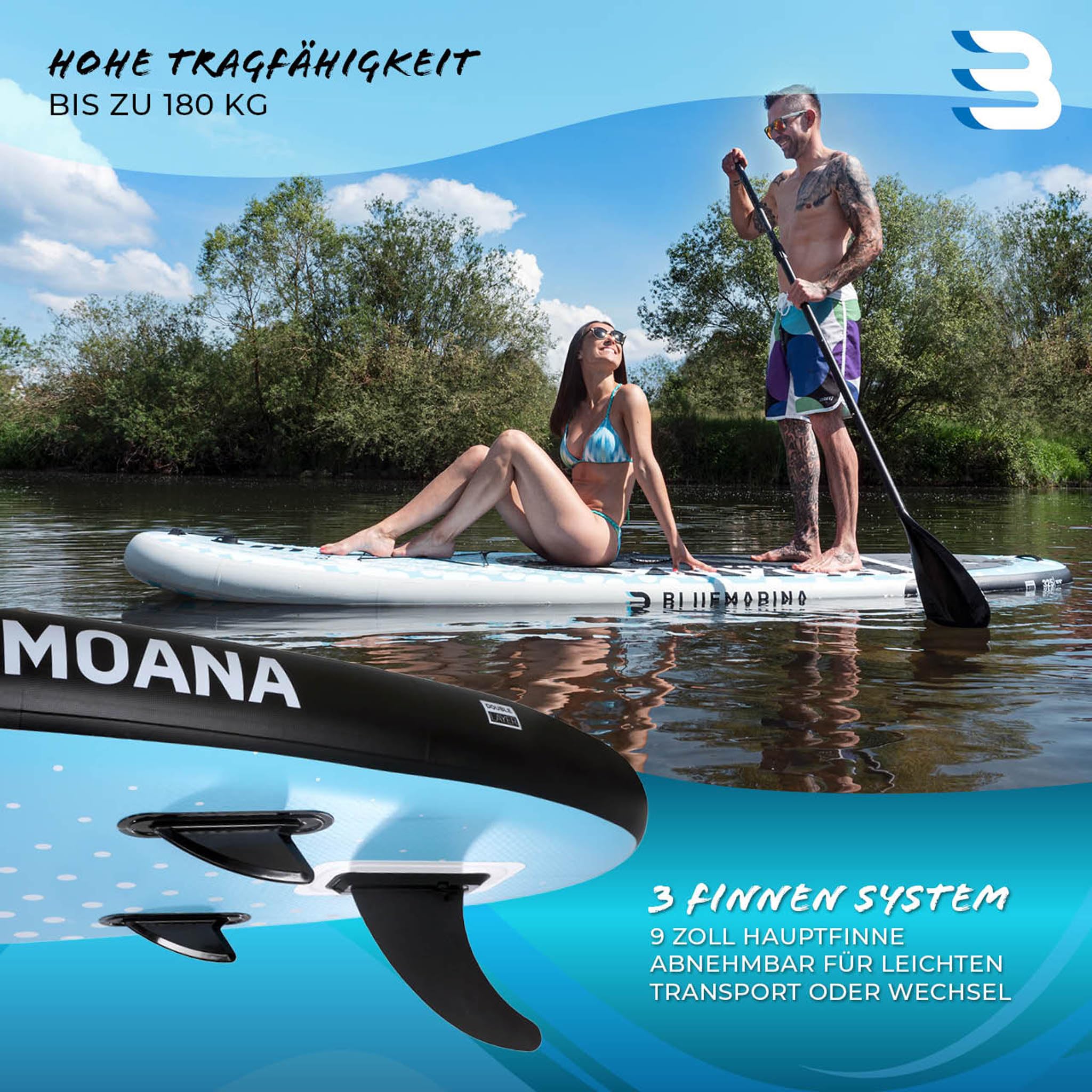 Bluemarina Stand Up Paddling Board Moana | 𝟓 𝐉𝐀𝐇𝐑𝐄 𝐆𝐀𝐑𝐀𝐍𝐓𝐈𝐄 - SUP Board - Stand Up Paddle - Standup Paddle Board - Surfbrett aufblasbar - 305x75x15 cm 130 kg | 325x85x15 cm 180 kg