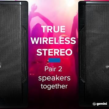 Gemini 15 Bluetooth PA Speaker, 1800 Watts, TWS Link (GSP-5500) | 15 powered PA, 3-channel mixer, mic incl - Bluetooth TWS link - wheels, trolley handle - road-ready