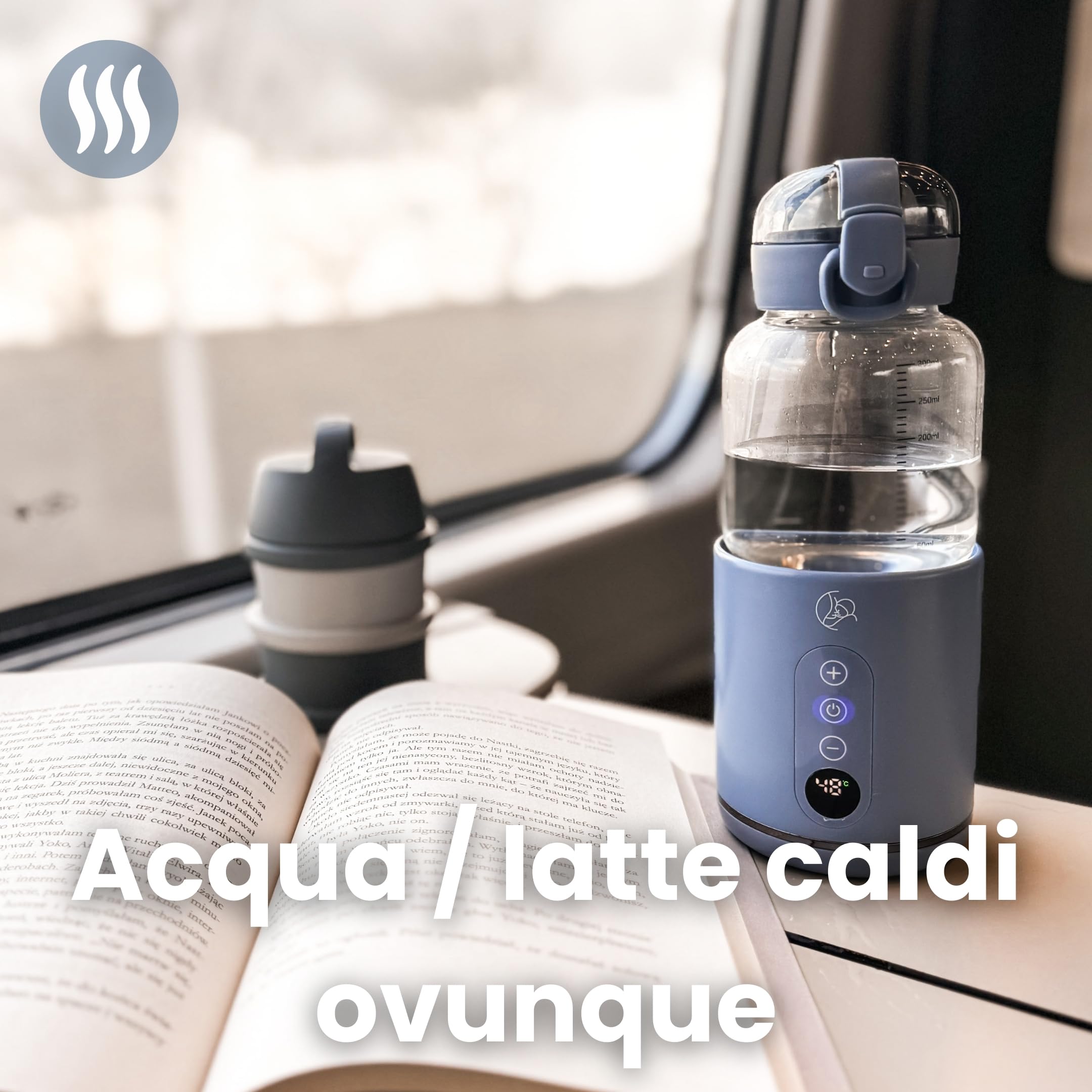 Scaldabiberon Portatile - Scalda Biberon Portatile Senza Fili, Veloce e Sicuro, Ricarica Rapida, in Vetro, Ideale per Viaggi e Spostamenti, Scaldabiberon Portatile Senza Fili Blu