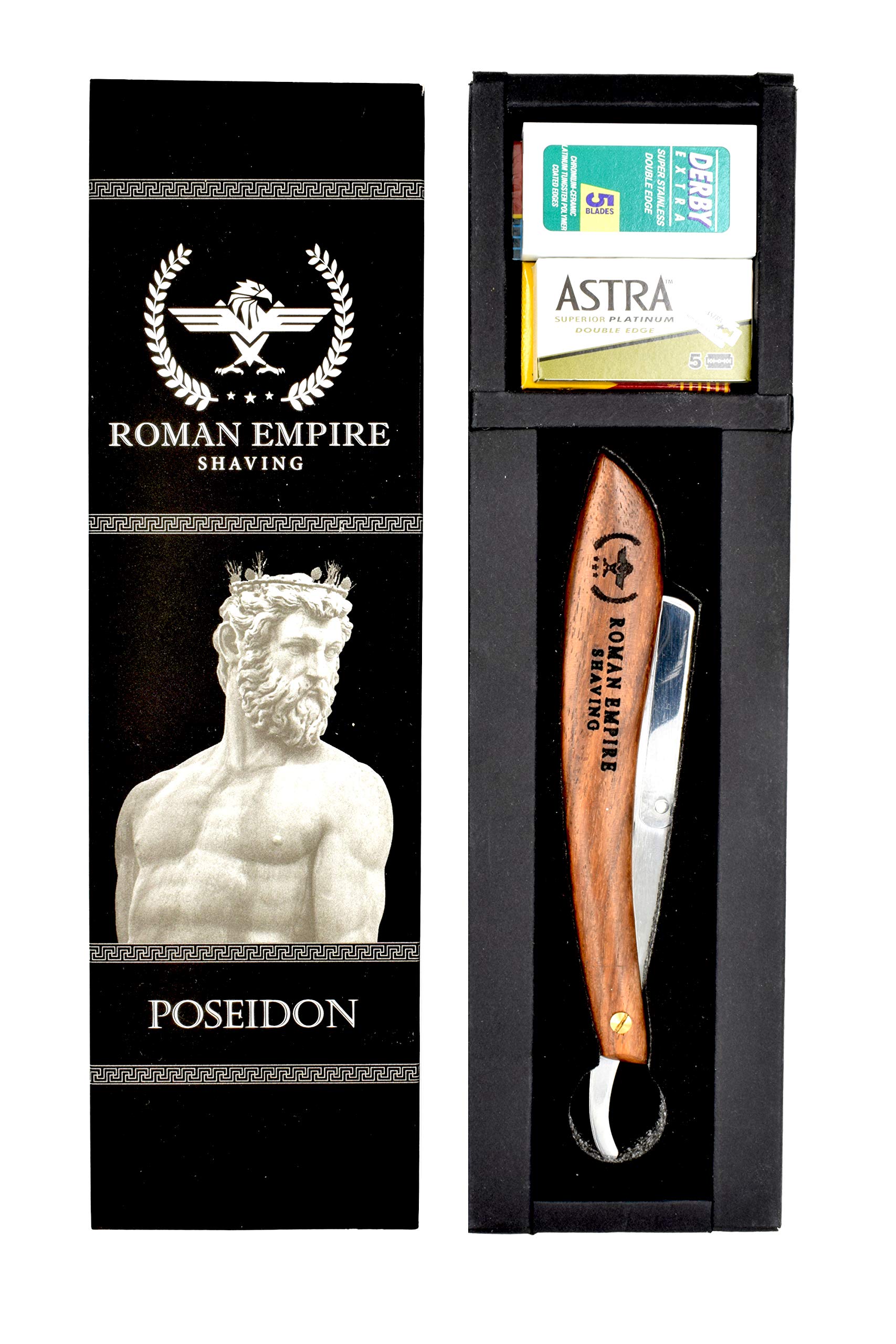 Golączka ręczna Roman Empire Shaving® zestaw brzytwy Poseidon z 20 żyletkami Astra, Derby, Shark, Treet