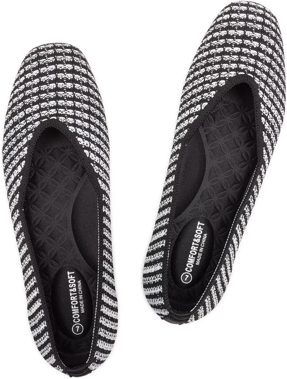 Women's Square Toe Ballet Flats Slip On Knit Ballet Comfortable V-Neck Shoes