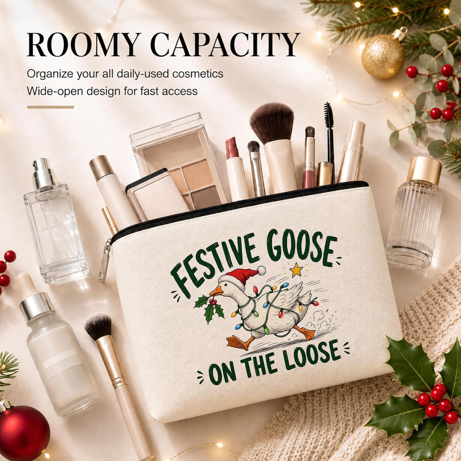 Cute Xmas Silly Goose Makeup Bag, Christmas Themed Gifts for Women Friend image 2