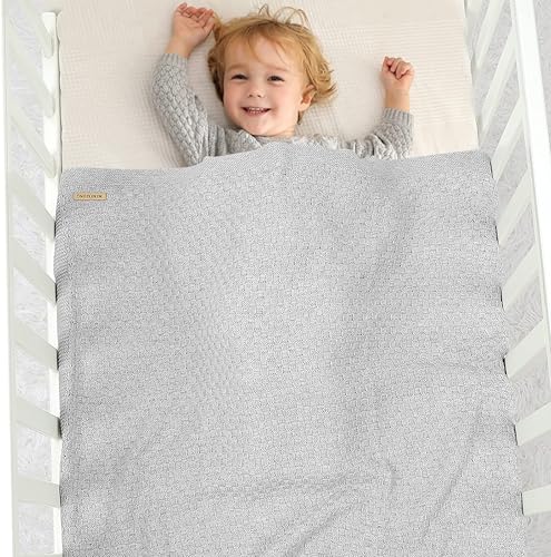 Miniatura 9 de LAWKUL Manta de punto para bebé recién nacido, manta de ganchillo con cable neutro cian, manta para niños y niñas para guardería