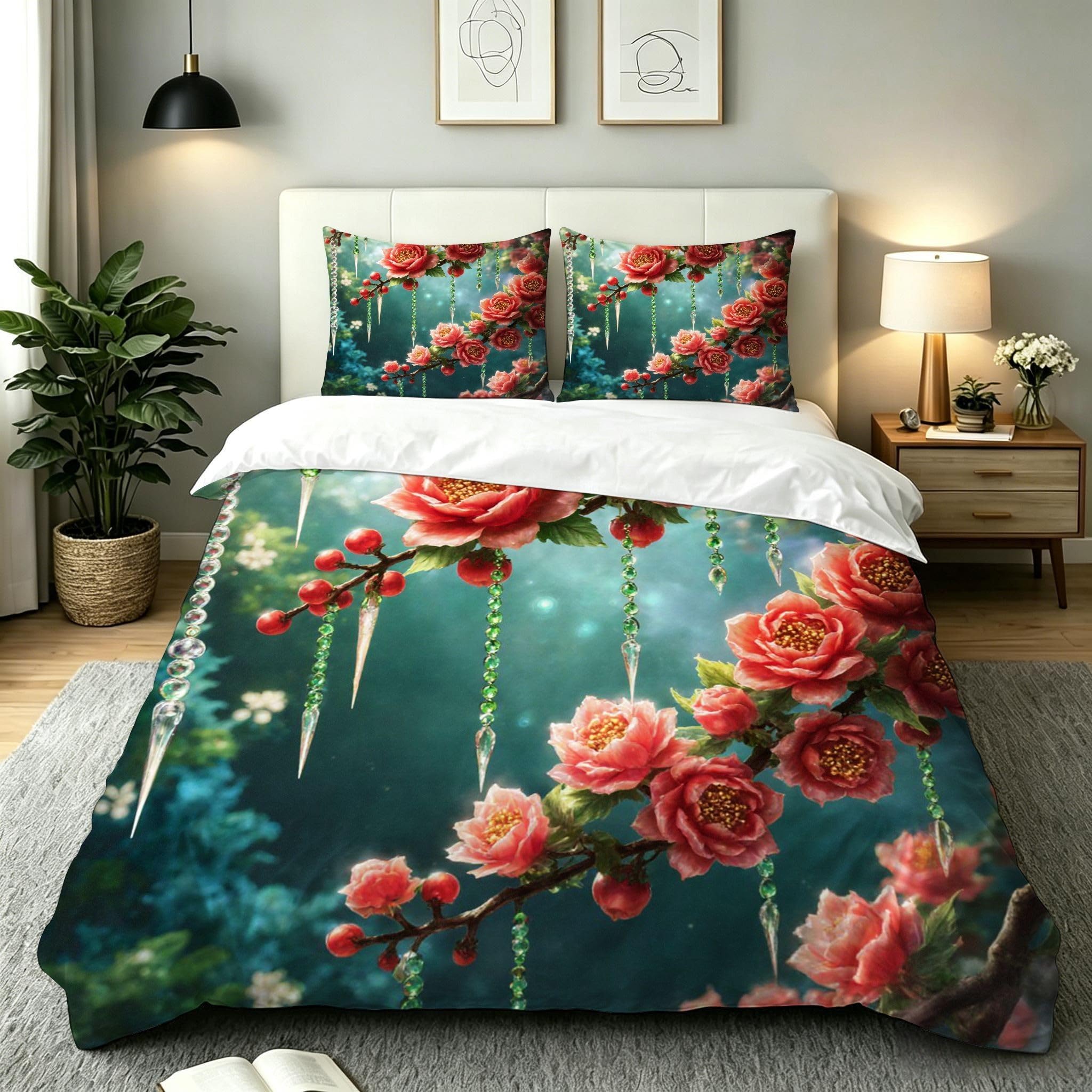 Parure de lit 220x240 fleur bleue en microfibre soyeuse AW6317