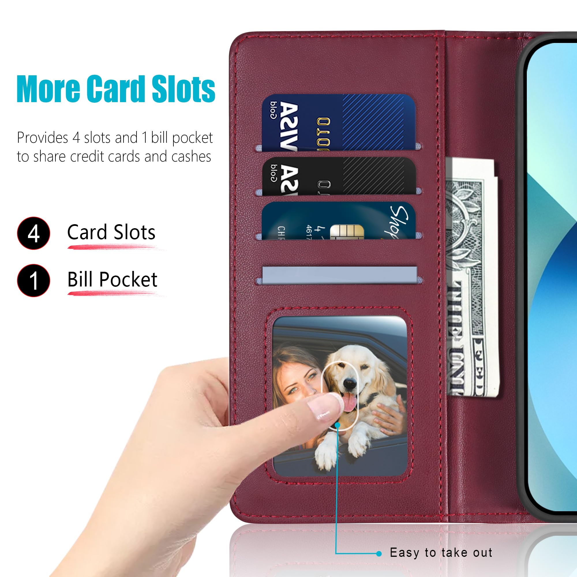 Kuafcase Compatible for iPhone 13 Mini Case with 4 Card Slots Magnetic Closure Kickstand Shockproof Protective Phone Case Compatible for iPhone 13 Mini - Image 2