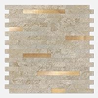Vista 15 de KASARO - Azulejos de 1 hoja para pelar y pegar para salpicaduras de cocina, mármol beige con rayas doradas antiguas, azulejo autoadhesivo