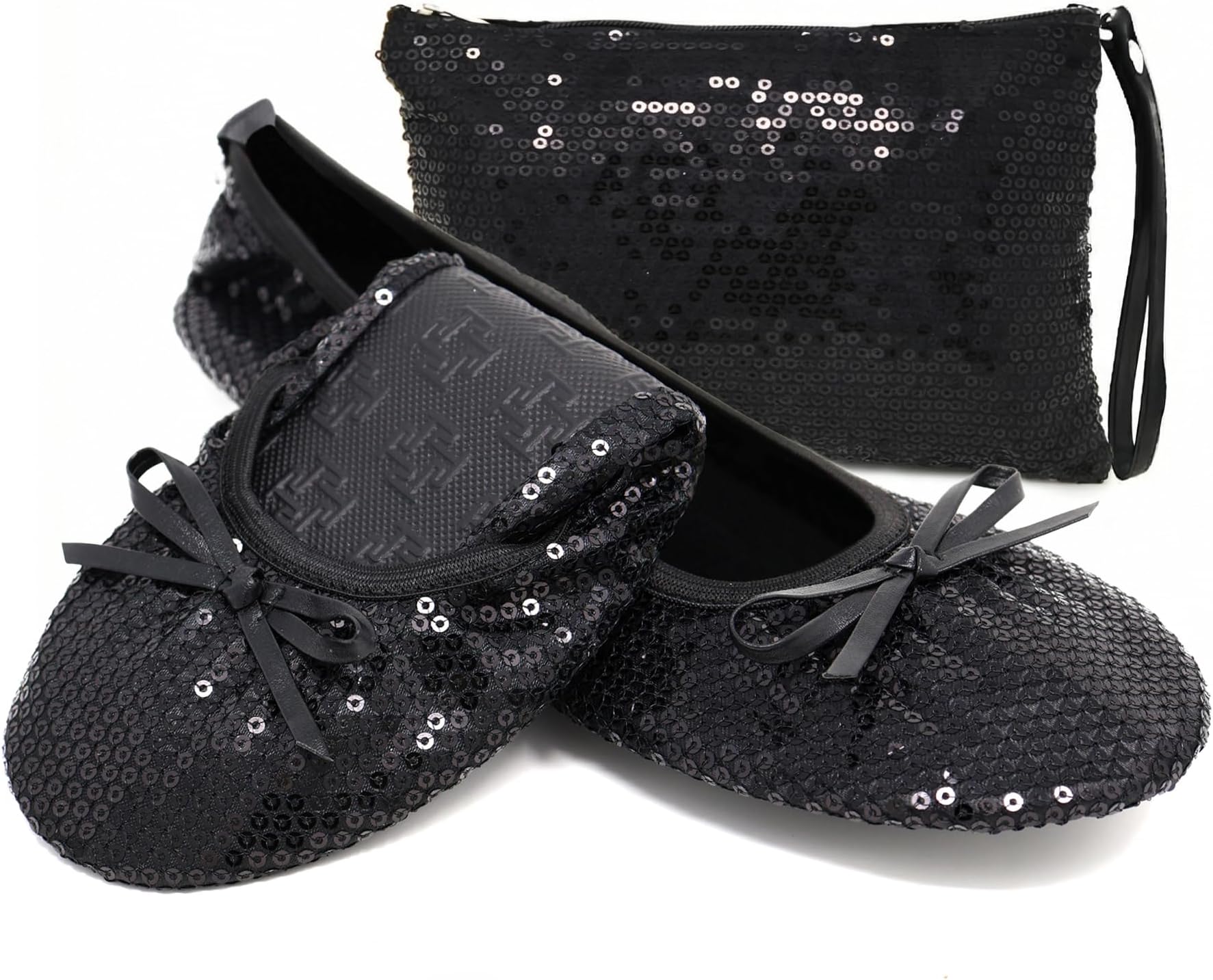 Foldable Sequin Shoes for Women | Comfortable Dressy Flats for Weddings, Parties & Events | Ballet Purse Slippers