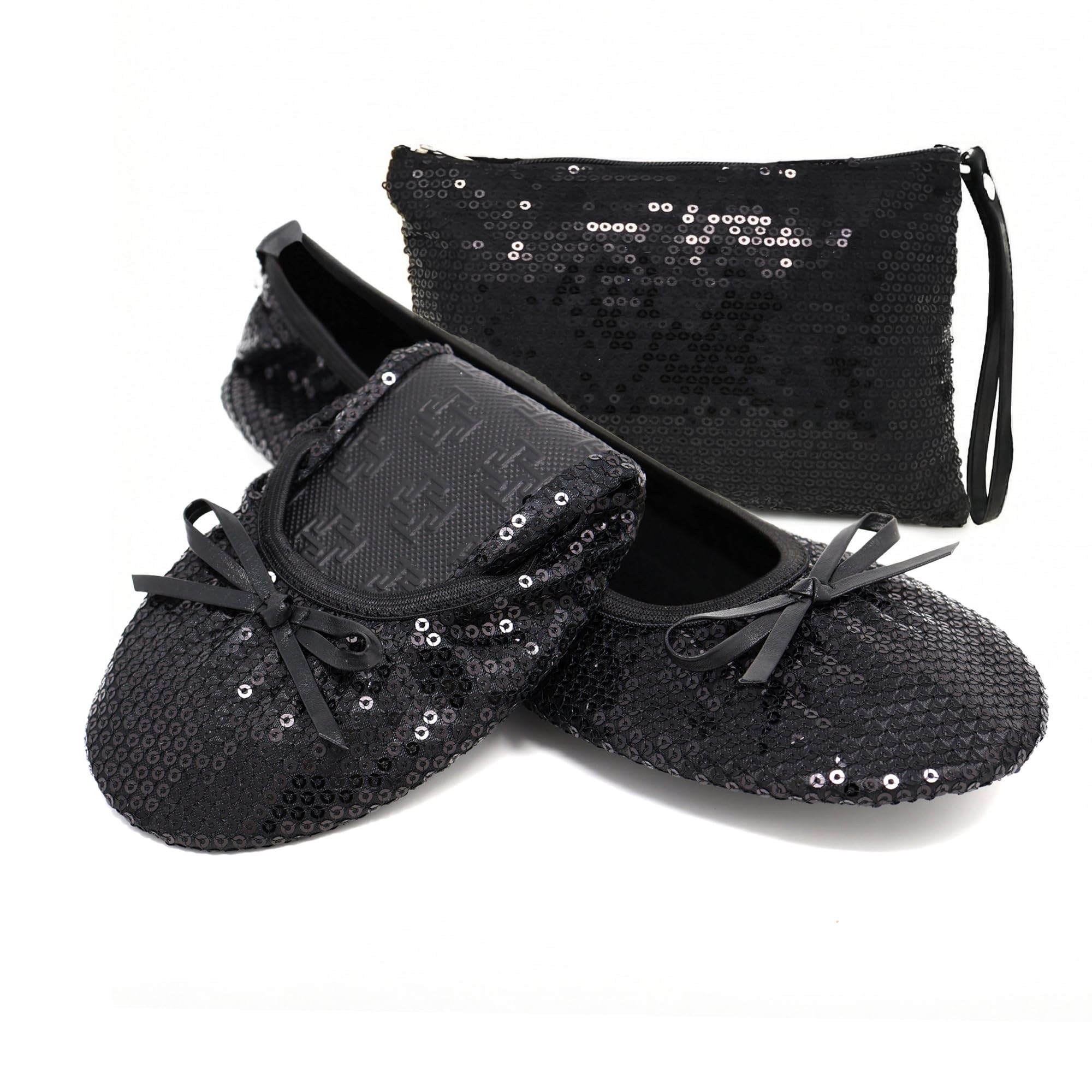 Silky Toes Foldable Sequin Shoes for Women | Comfortable Dressy Flats for Weddings, Parties & Events | Ballet Purse Slippers