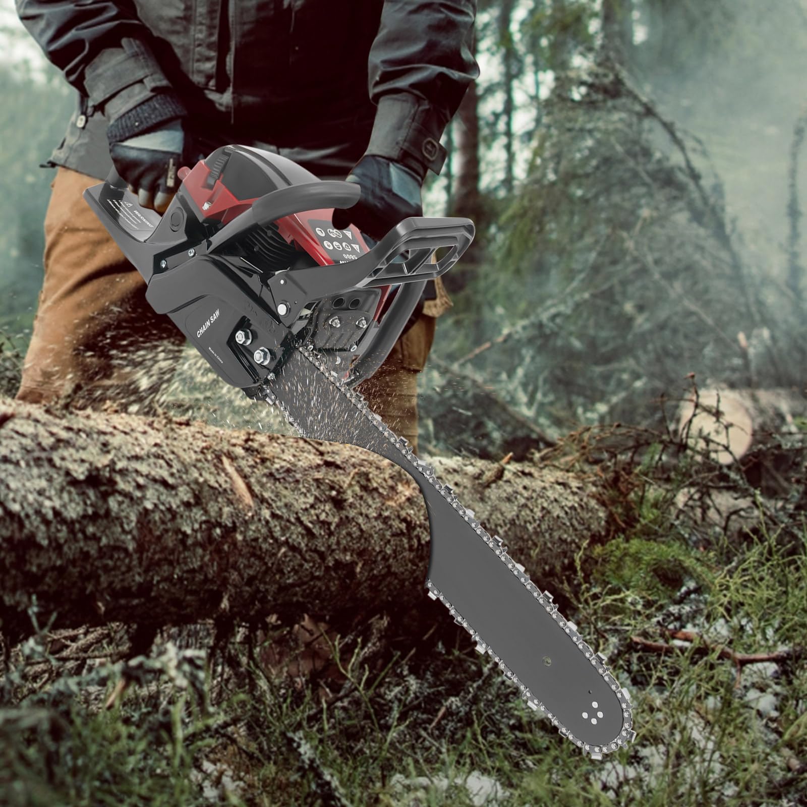 Motosierra de gasolina de 2,4 kw, motosierra inalámbrica a mano, cilindrada de 18,6 oz, espada de 50 cm, freno de retención, motosierra pequeña para serrar madera en jardín y bosques