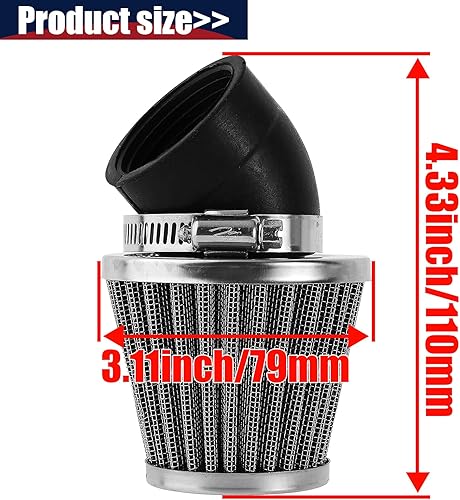 Miniatura 3 de Filtro de 1.614 in, 1.654 in, 1.693 in, 1.65 pulgadas, ángulo de 45 grados para 125cc-150cc 200cc 250cc ATV Quad Scooter Gokart ciclomotor, Chopper