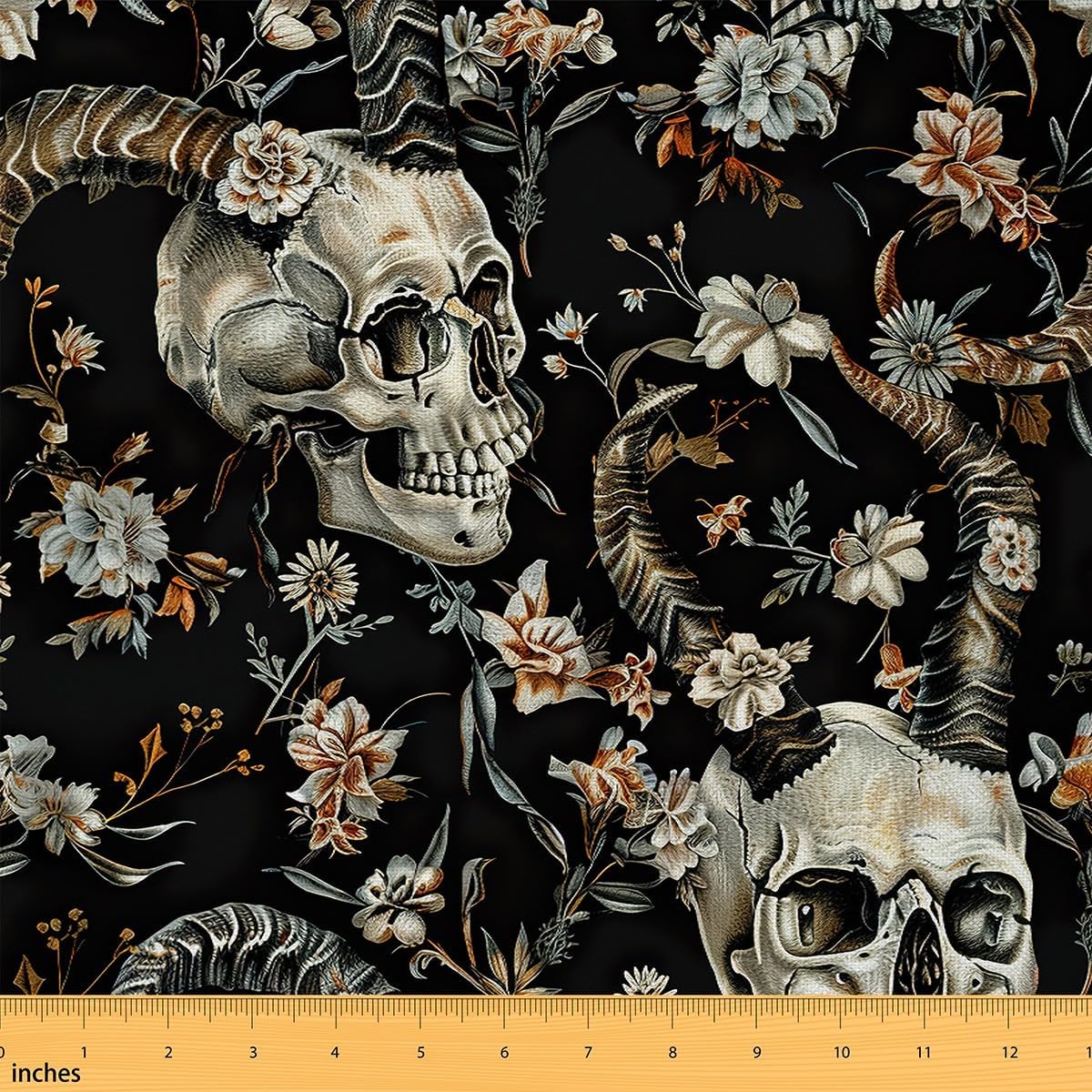 Feelyou Sugar Skull Upholstery Fabric for Chairs Gothic Skeleton Fabric by The Yard for Kids Room Decor Flroal Leaf Print Decorative Waterproof Outdoor Fabric 5 Yards Halloween Skull Outdoor Fabric