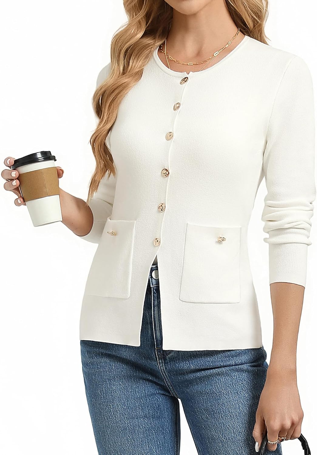 GRACE KARIN Women Sweater Blazers Business Casual, Button Up Knit Cardigan Sweaters, Long Sleeve Peplum Tops for Women Trendy