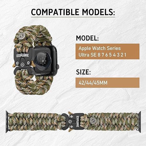 Miniatura 3 de Correa de reloj de supervivencia compatible con Apple Watch Series SE 87654320.039-1.654 in, 1.732 in, 1.772 in, perfecta para actividades al aire