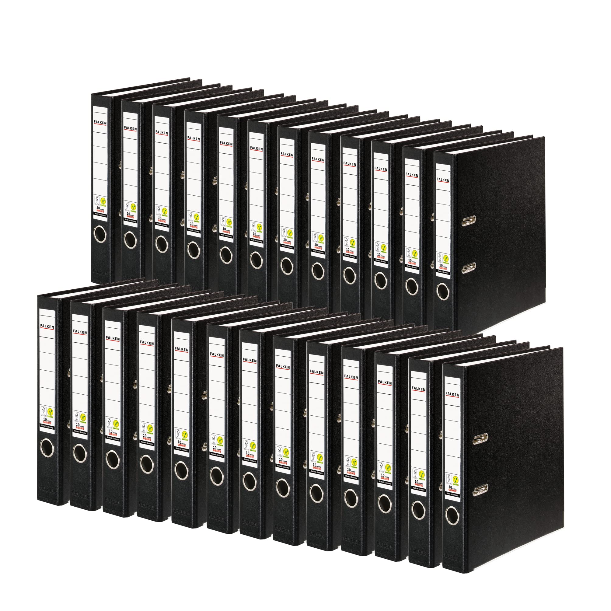 Original Falken 25er Pack PP-Color Kunststoff-Ordner. Made in Germany. 5 cm schmal DIN A4 schwarz Ringordner Vegan Aktenordner Briefordner Büroordner Plastikordner Schlitzordner