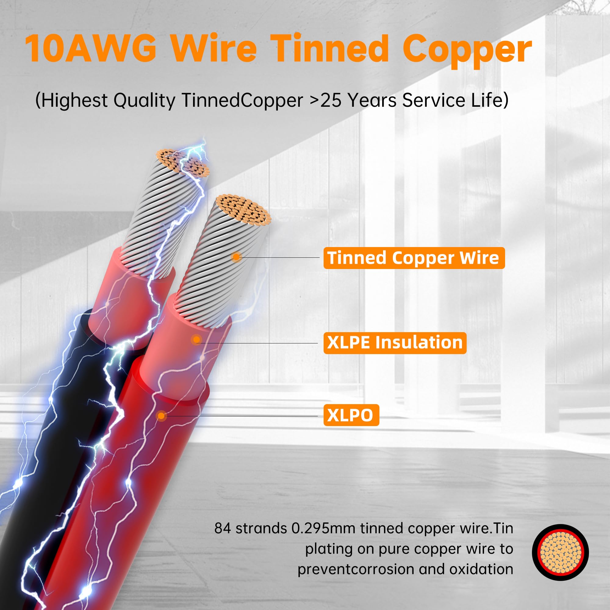 SJZSUNRUN - Cable de extensión solar de 10 AWG de 328 pies (negro) de 6 mm², cable fotovoltaico con 4 conectores impermeables IP68 para paneles solares, marina, sistemas fotovoltaicos,
