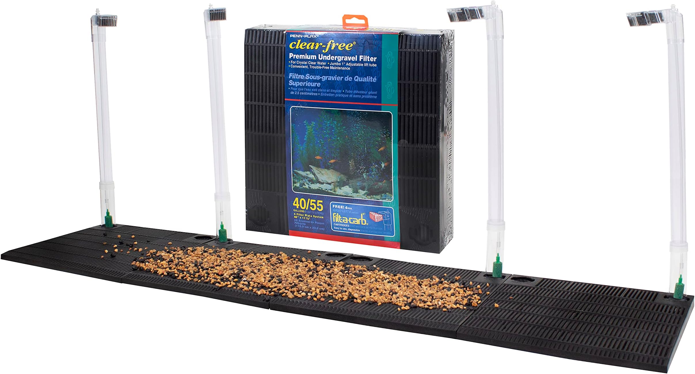 Penn-Plax Undergravel Aquarium Filter for 40-55 Gallon Tanks – Four 11.25” x 11.25” Plates – Under Gravel System for Clear, Clean Water – Safe for Freshwater and Saltwater Tanks