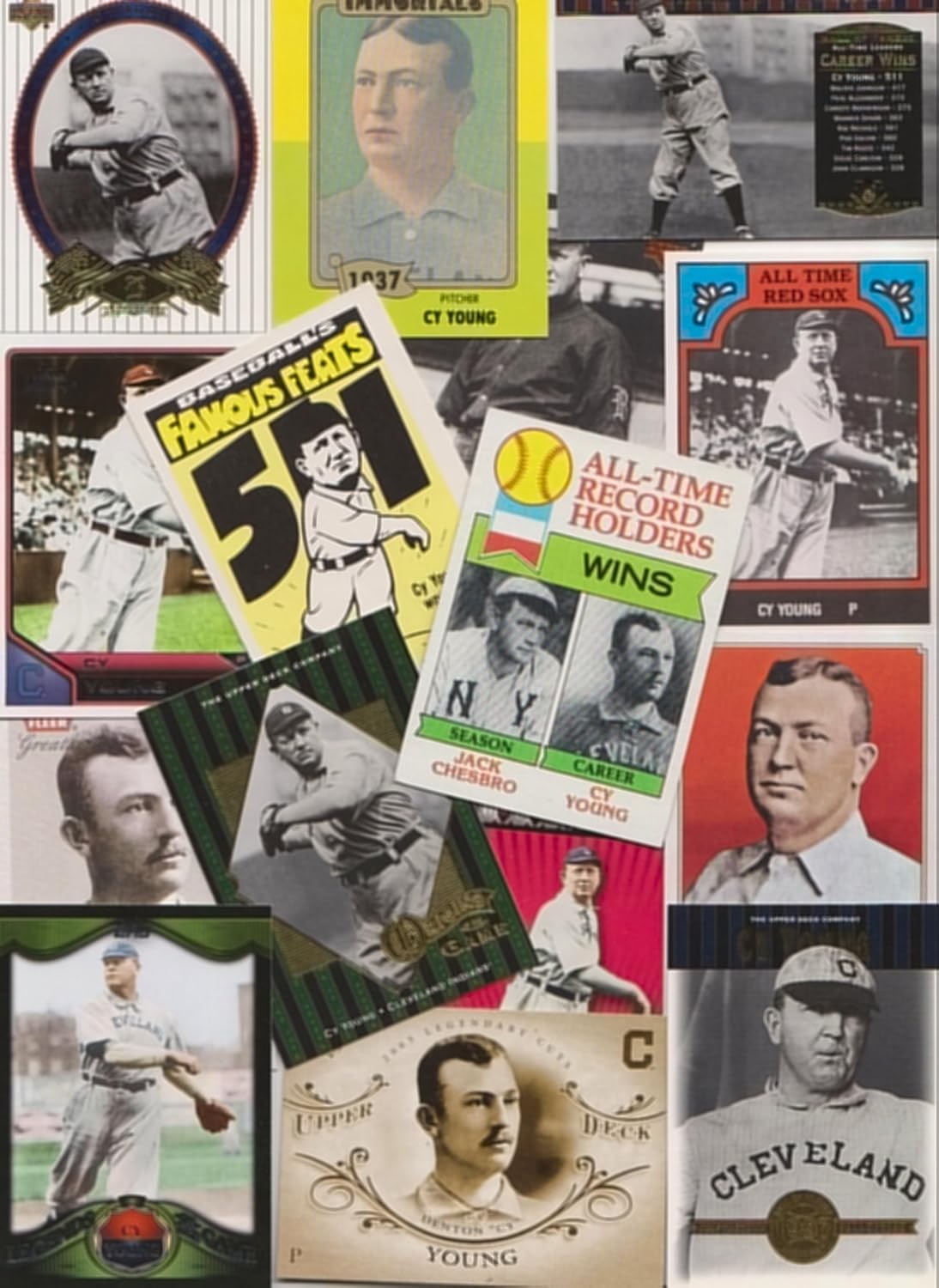Cy Young / 20 Different Baseball Cards of Cy Young - No Duplicates! Hall of Famer!
