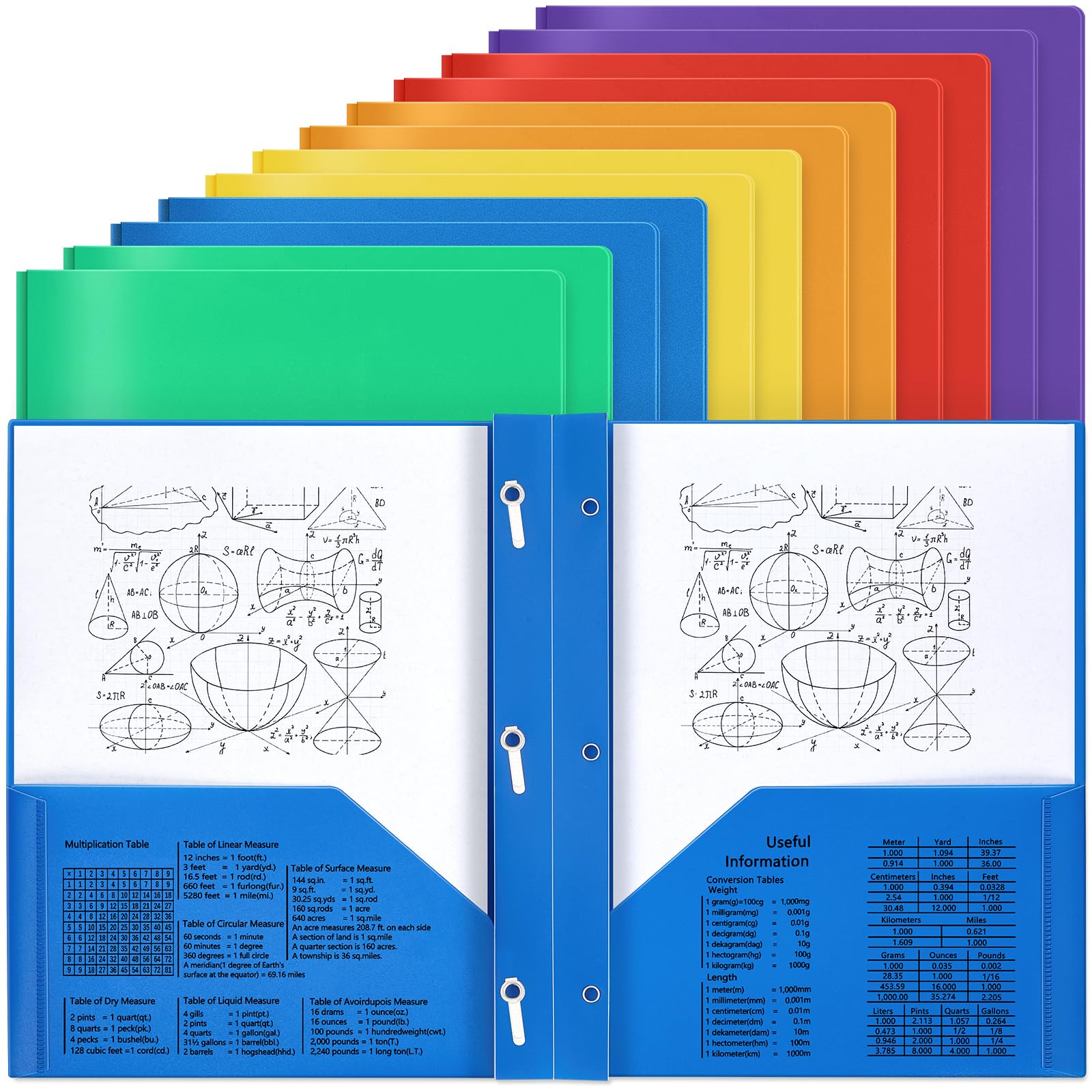 Yeaqee 12 Pcs Plastic Folders with Pockets and Prongs