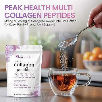 Peakhealth Multi Collagen Peptides Powder 1lb,Hyaluronic Acid, Unflavored