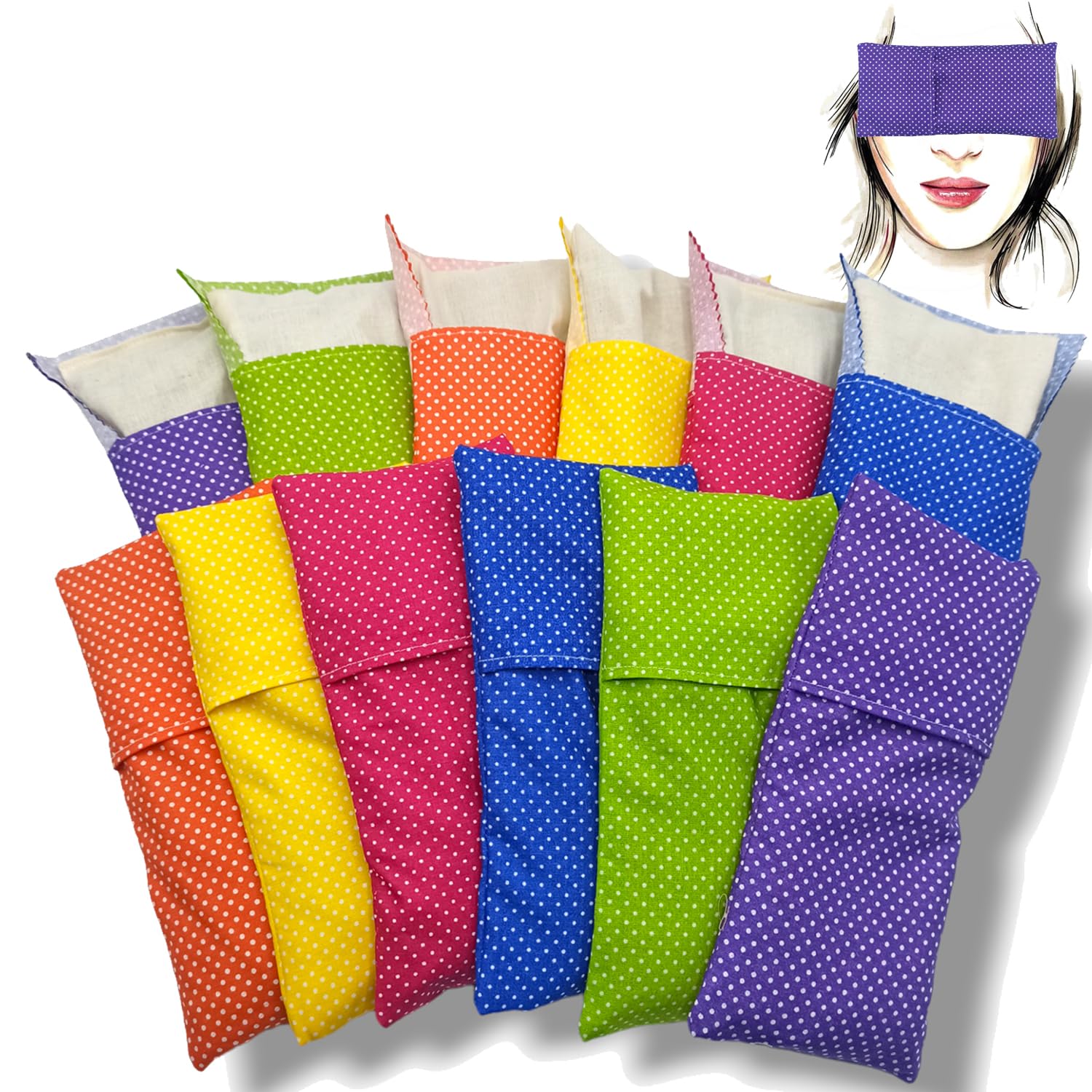 Coussins pour les yeux "Pack 12 Colori" - Graines de Lavande et de riz - Yoga, méditation, relaxation, reposer des yeux