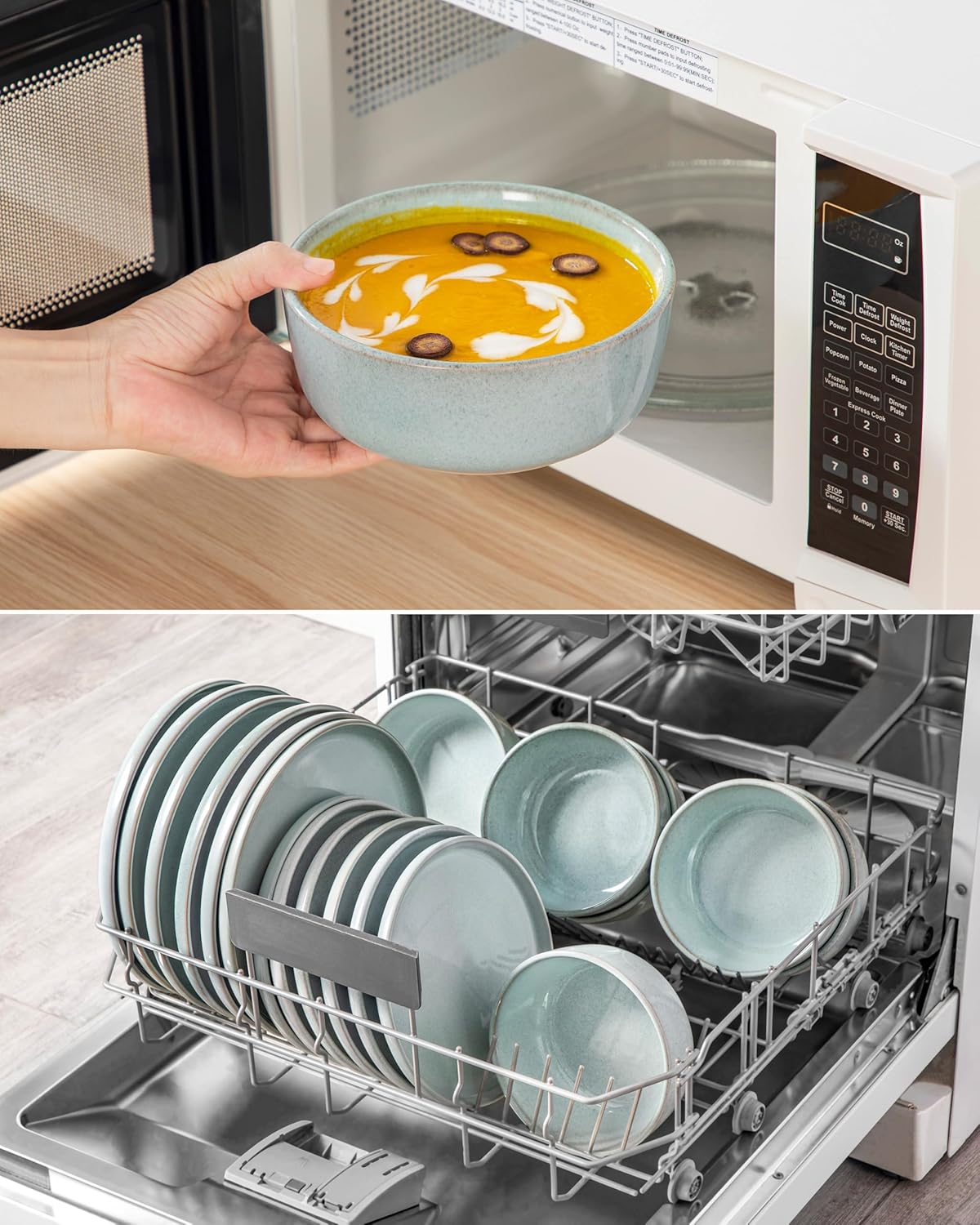 vancasso ANYA 18 Pieces Plates and Bowls Set, Mint Green Dinnerware Sets, Reactive Glaze Dishes Set for 6, Ceramic Dishware Sets Kitchen Dinner Set, Microwave & Dishwasher Safe - Image 9