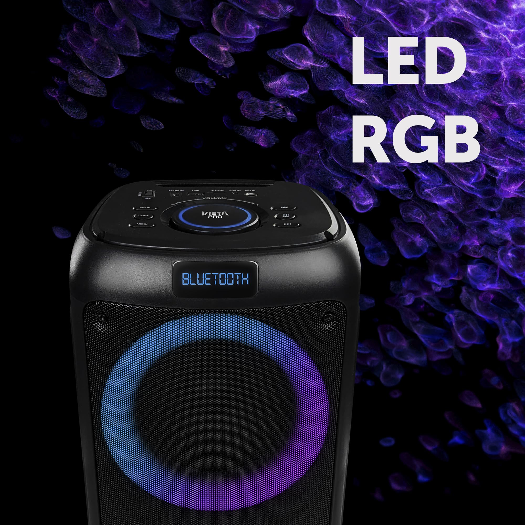 Vieta Pro Altavoz Bluetooth Potente Grande de 100 W, 9H de Batería, Radio FM y Luces Led RGB. Altavoces Autoamplificados Grandes Karaoke, USB TWS, Aux-In, Entrada de Micrófono Party 2