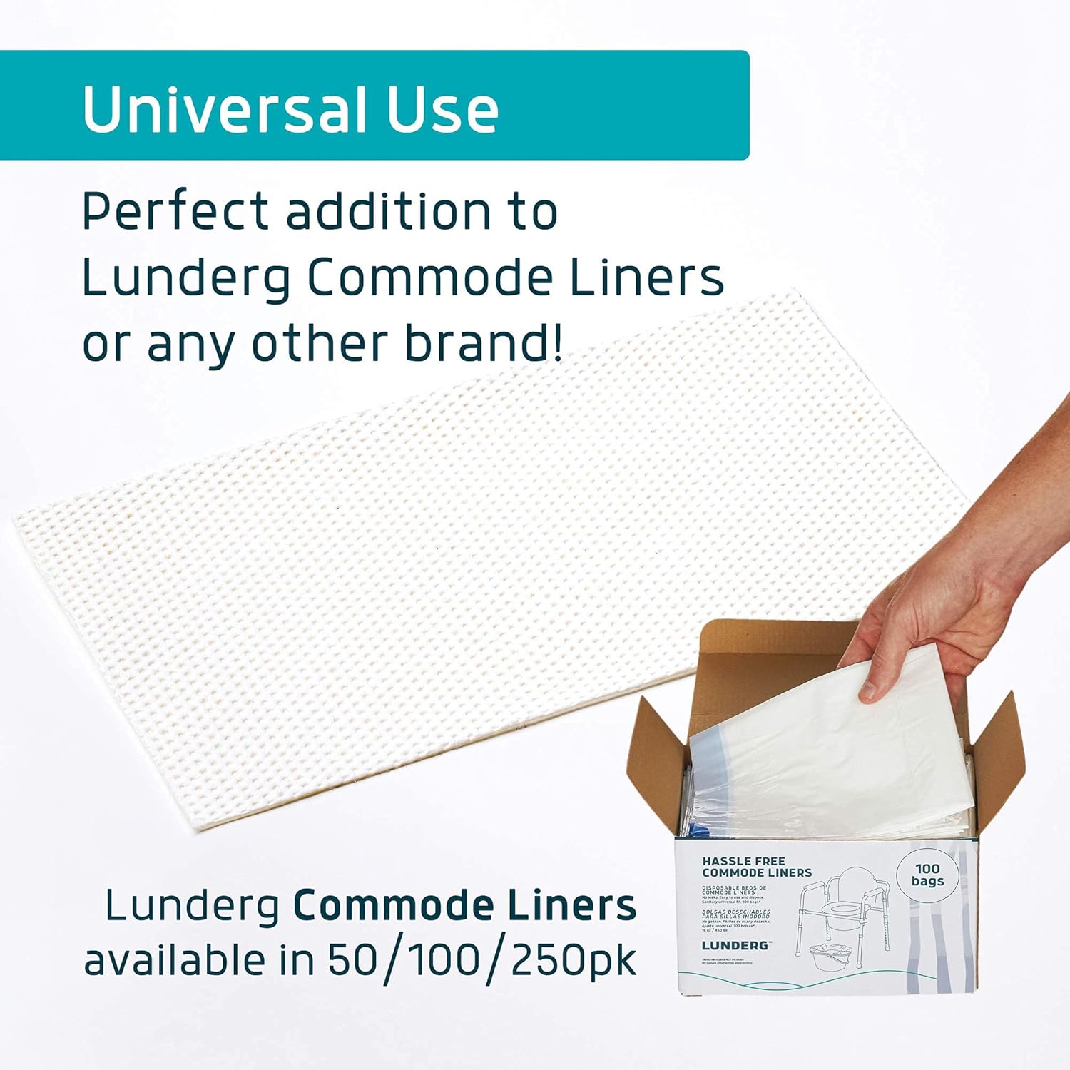 Lunderg Super Absorbent Commode Pads - Medical Grade Value Pack 100 Count - for Bedside Commode Liners Disposable, Adult Commode Chair, Portable Toilet Bags or Camping - Make Life so Much Easier : Health & Household