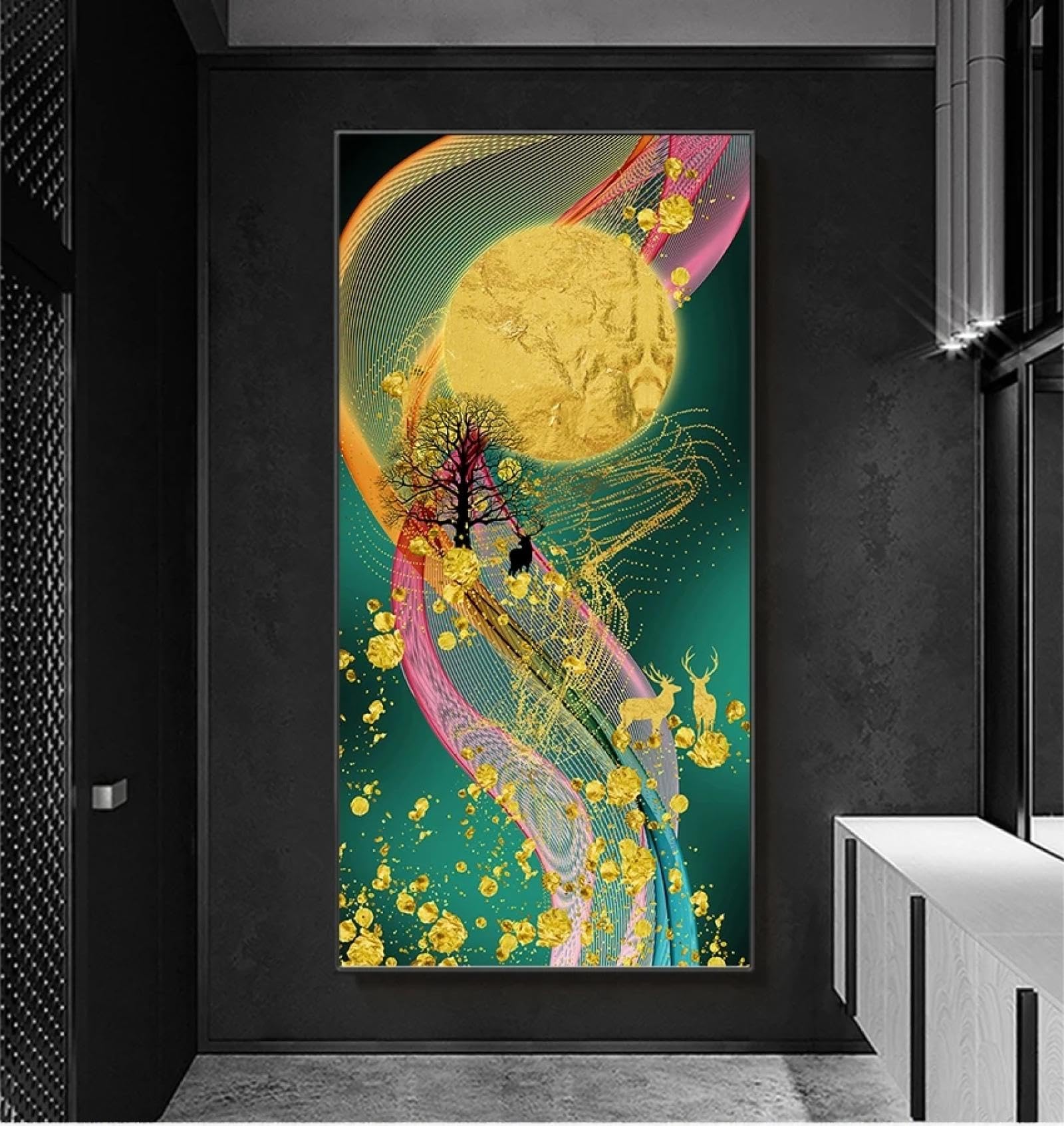 Peinture murale cerf doré grand format pour sublimer un mur vide - 6