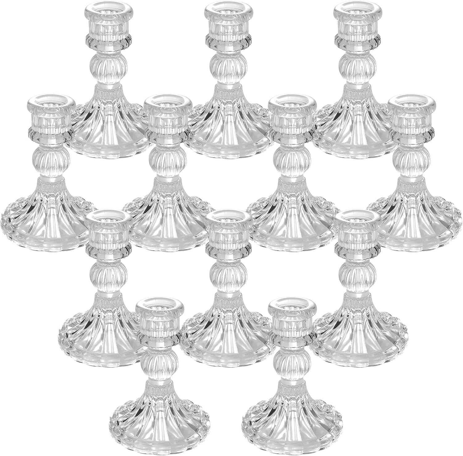 IYOUYA Glass Candlestick Holders 12Pcs, 4" Taper Candle