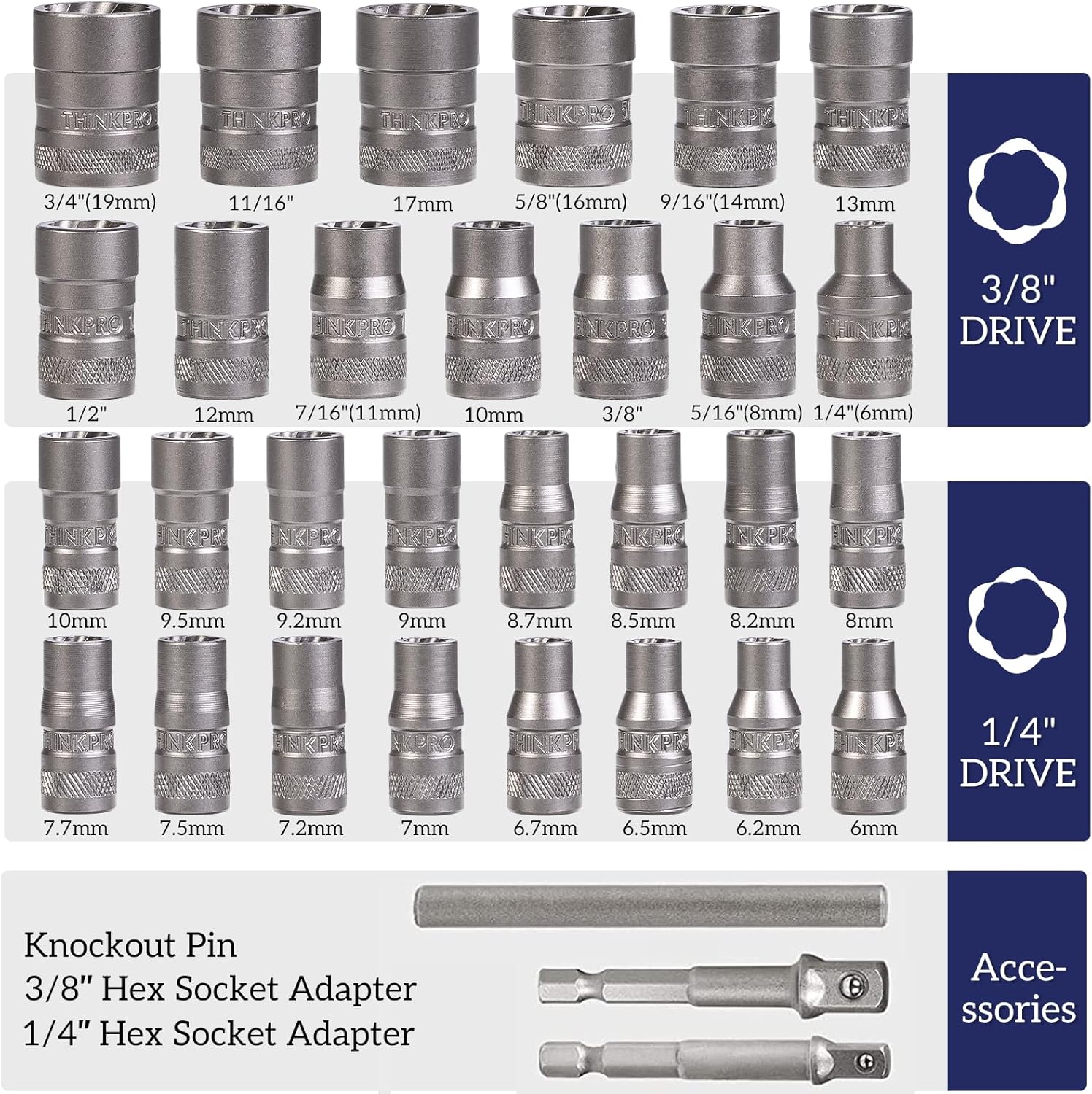Bolt Extractor Kit, 32PCS Rounded Bolt Remover, Extractor Socket Set for Removing Damaged, Frozen, Rusted, Rounded-Off Bolts, Nuts & Screws