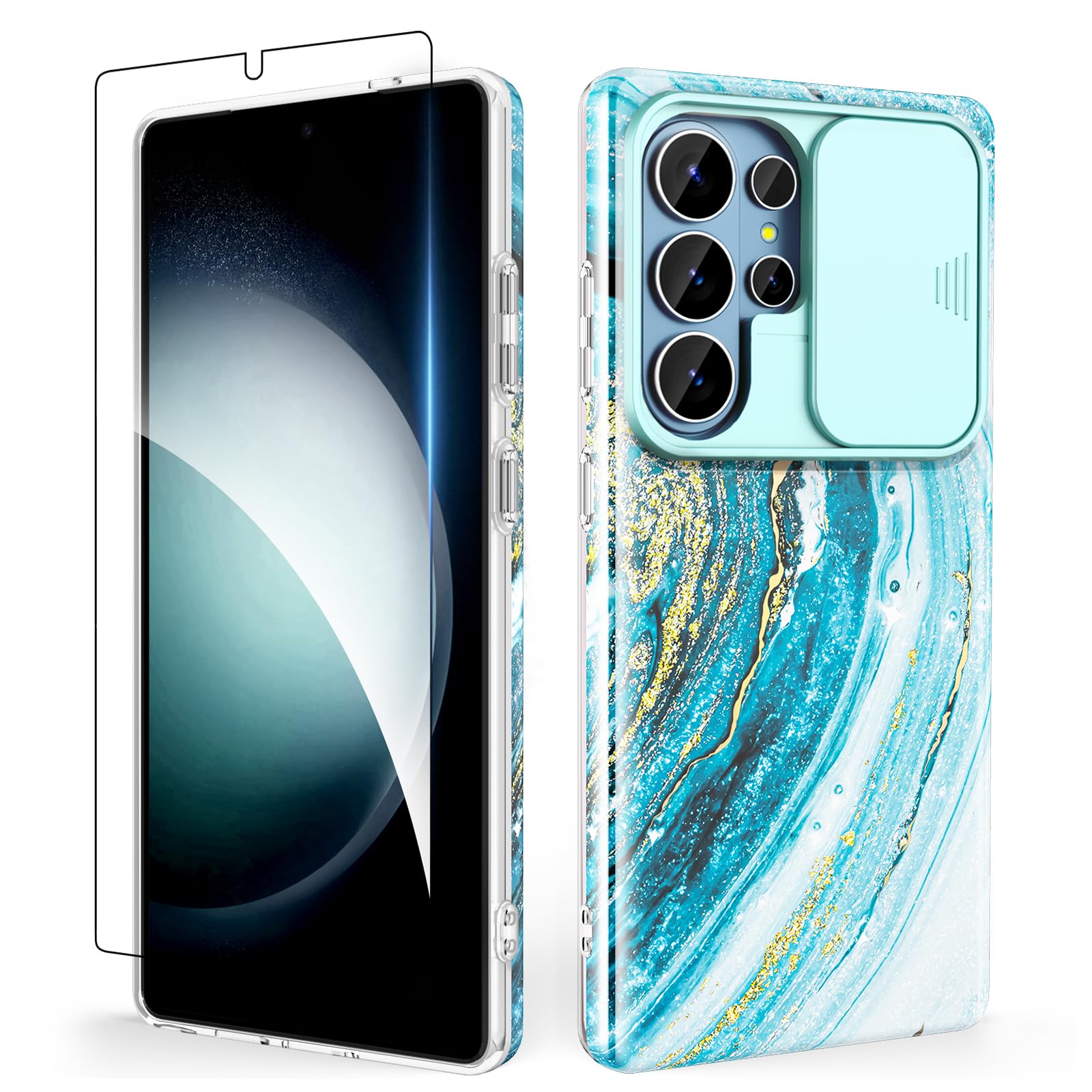 SHEDEER Cover per Samsung S26 Ultra,Copricamera scorrevole & Proteggischermo，Custodia Samsung S26 Ultra,Stile lucido con disegno, Anticaduta e leggera, Adatto a S26 Ultra 6.9 pollici（Bleu Étoilé）