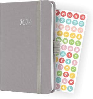 SIGEL J4402 Wochenkalender Jolie 2024, ca. A6, grau, Hardcover mit Textileinband, Gummiband, Stiftschlaufe, Einstecktasche, 174 Seiten, aus nachhaltigem Papier, Terminplaner