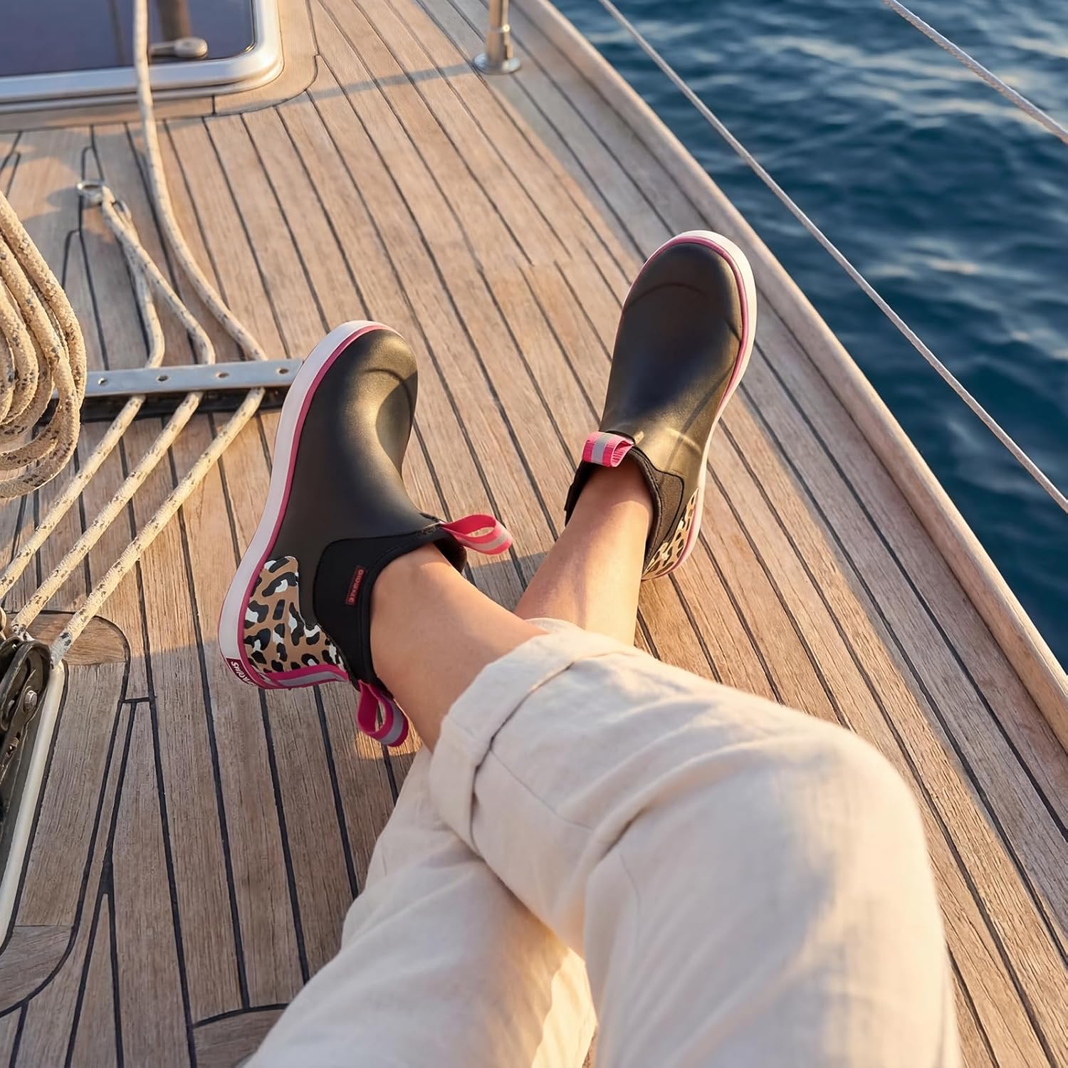 Showave Womens Deck Boots Waterproof Ankle Rain Footwear Outdoor Garden Fishing Boot for Women Non-slip Insulated Rubber Booties Lightweight Work Shoes - Image 3