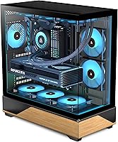 KEDIERS New P6 ATX Mid Tower PC Case: 5 PWM ARGB Fans, Dual Tempered Glass, Wood Grain Panels, 360mm Radiator Support, Black