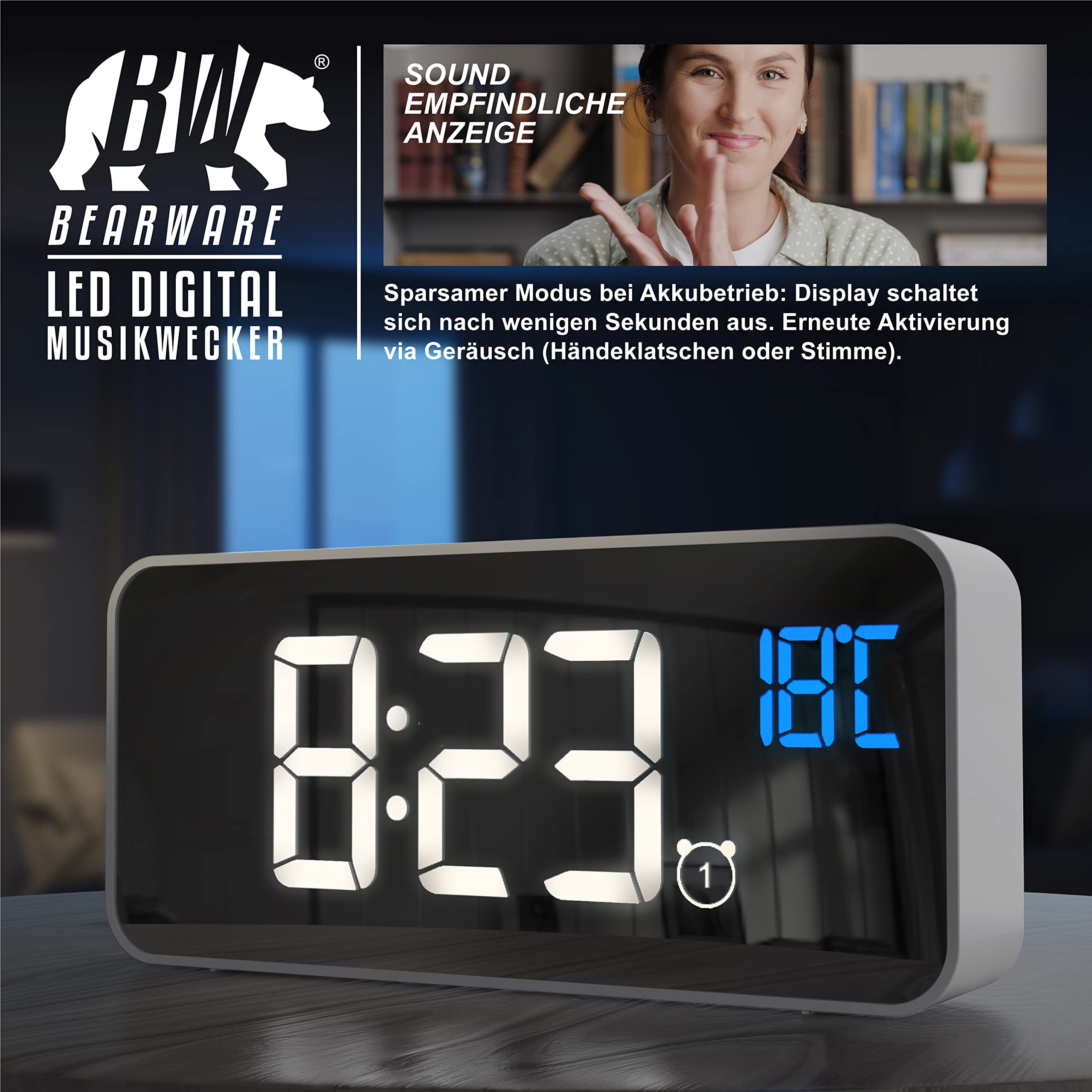 CSL LED Musikwecker Digital – Mit Akku, Netzteil, 13 Wecktönen & Temperaturanzeige