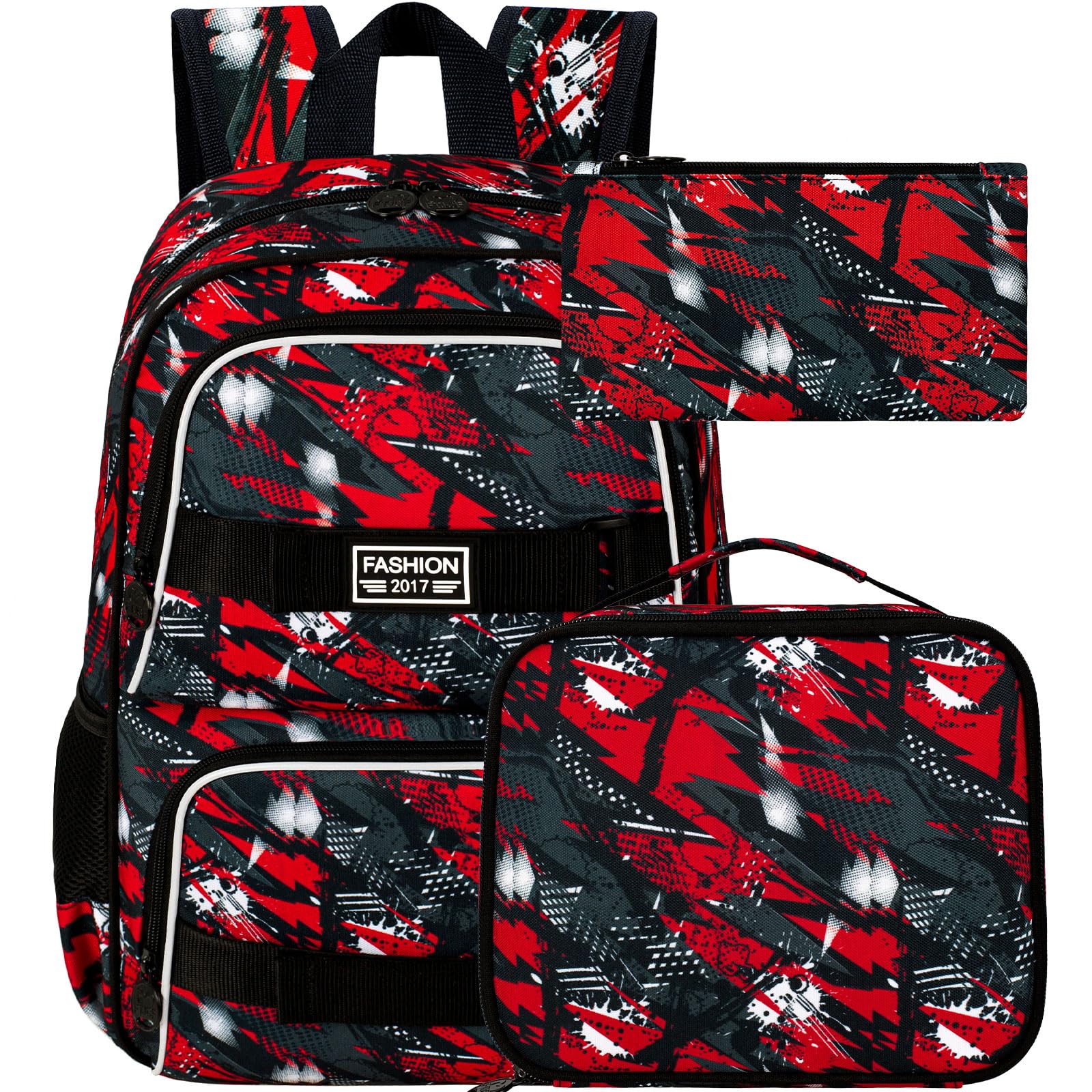 HPJGD 3PCS Backpacks for Boys, 17" Water Resistant Kids Bookbag with Lunch Box, Cute School Bag Set for College Teenagers High Middle Elementary -